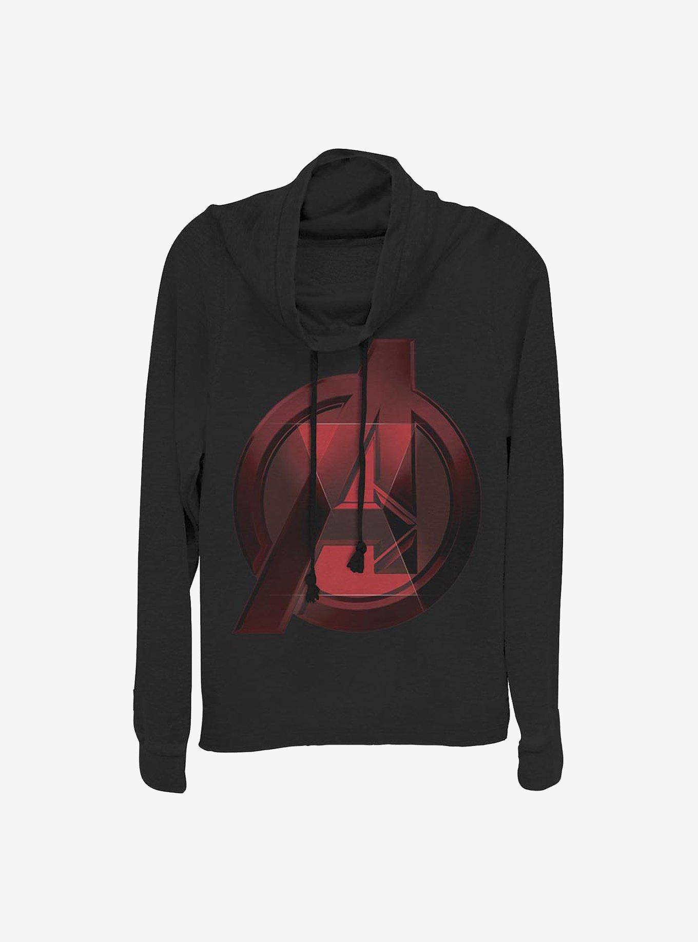 Marvel Black Widow Avenger Logo Cowlneck Long-Sleeve Girls Top, BLACK, hi-res