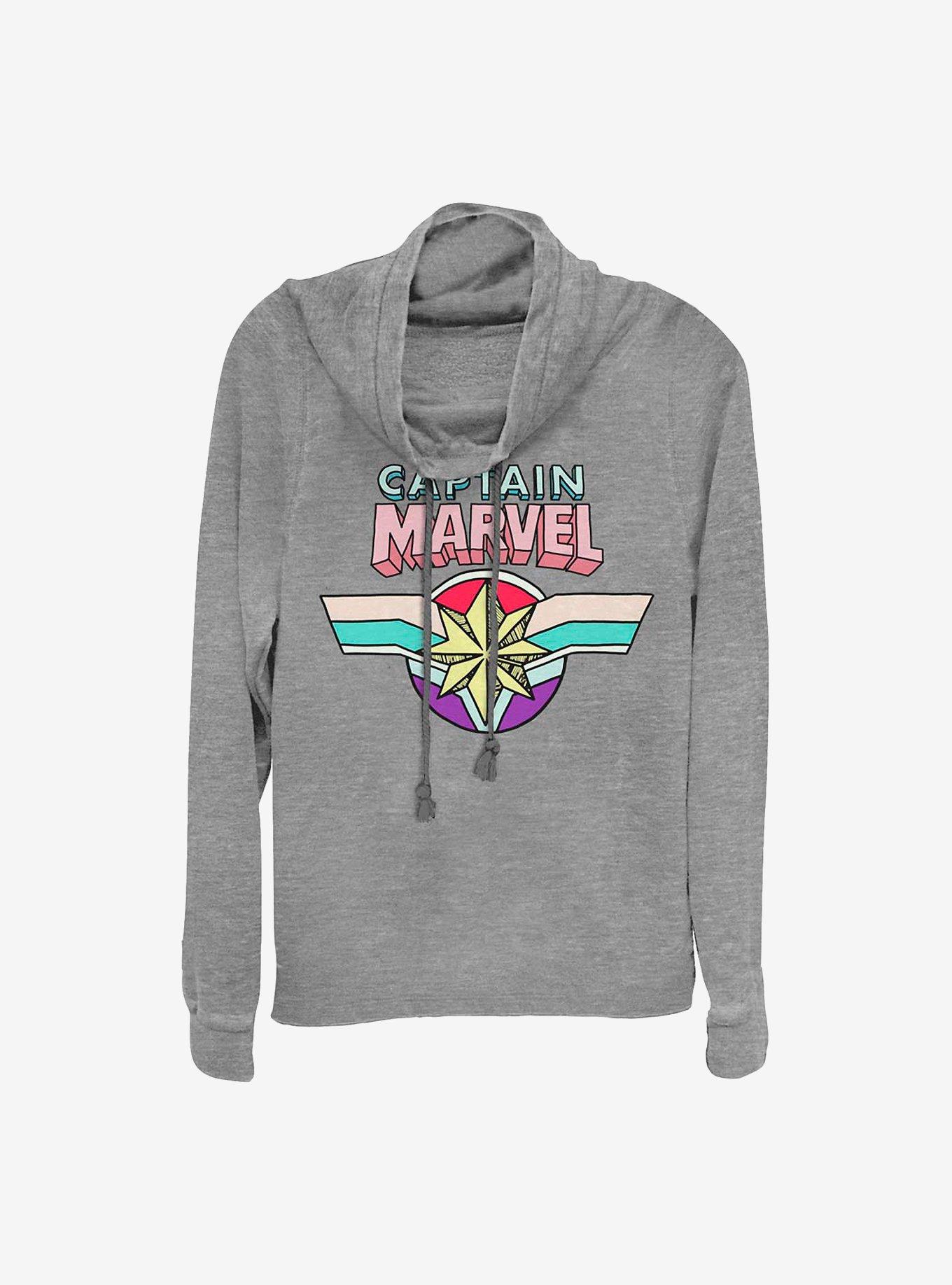 Marvel Captain Marvel Logo Cowlneck Long-Sleeve Girls Top, , hi-res