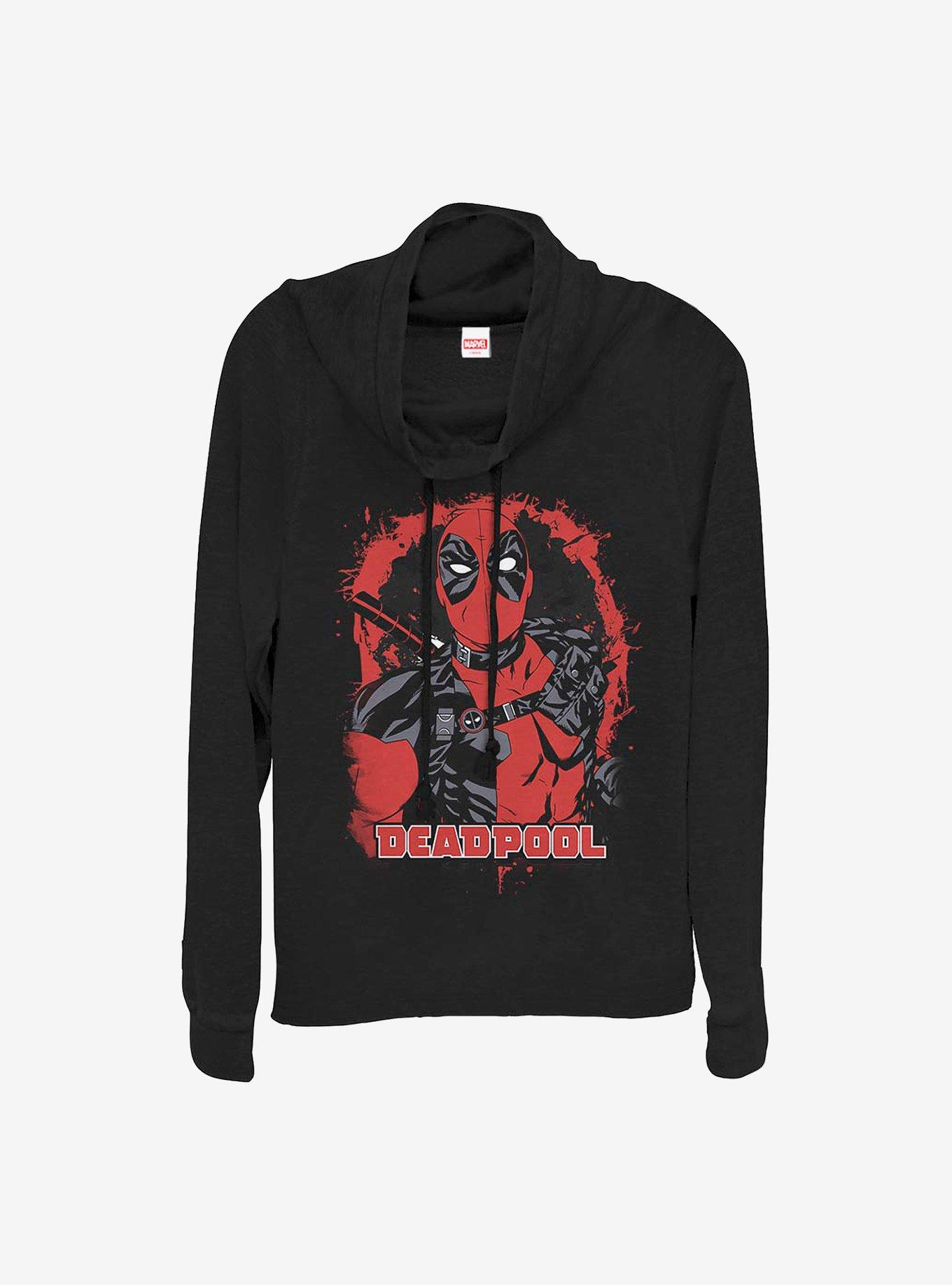 Marvel Deadpool Painted Deadpool Cowlneck Long-Sleeve Girls Top, BLACK, hi-res