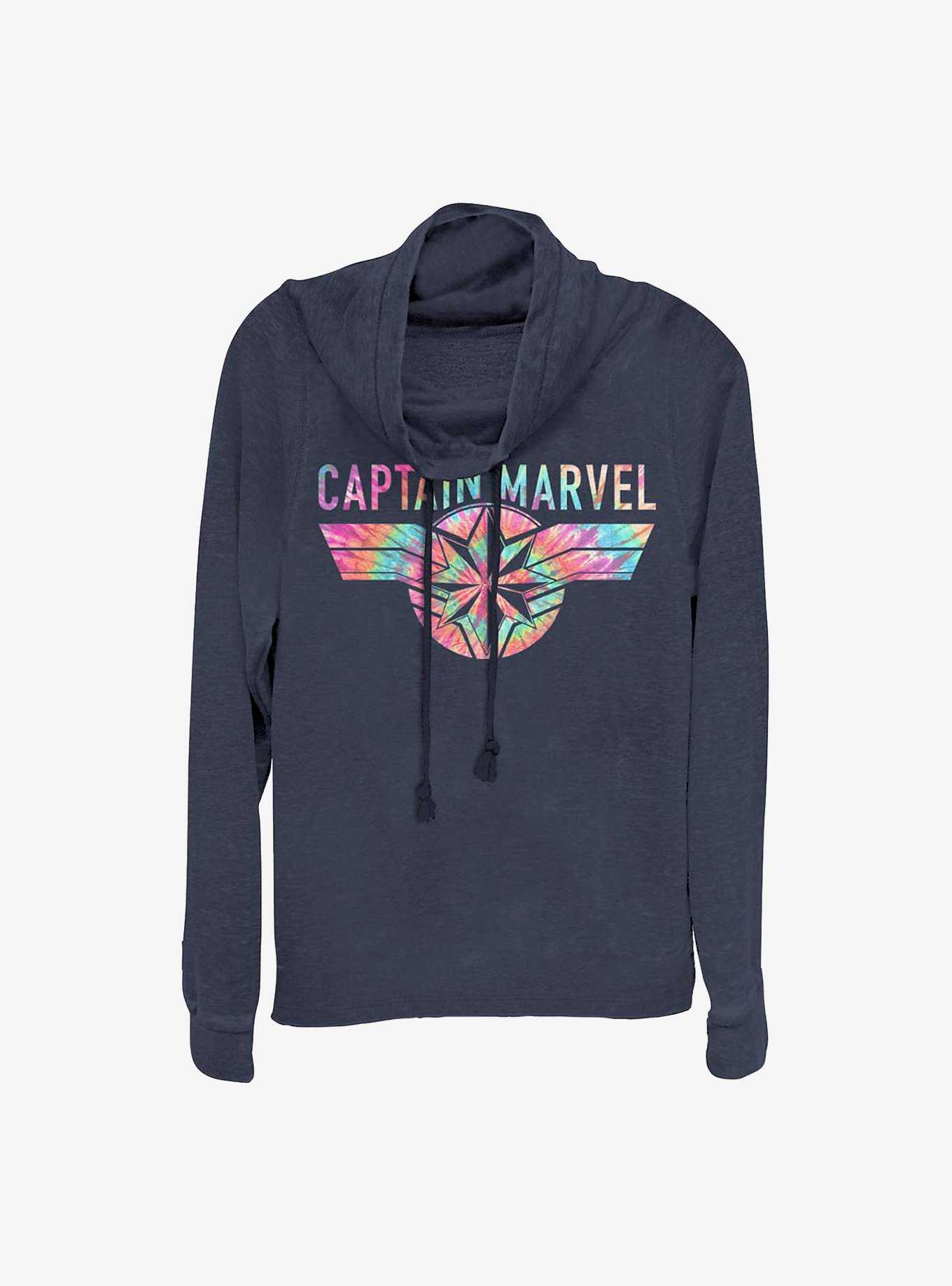 Marvel Captain Marvel Tie Dye Captain Cowlneck Long-Sleeve Girls Top, , hi-res