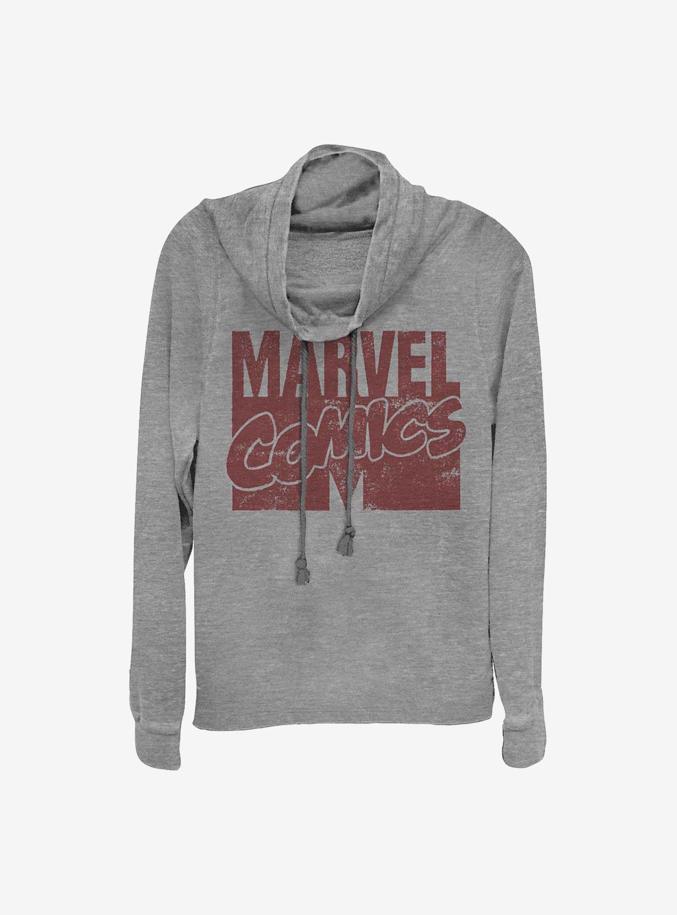 Marvel Logo Distressed Cowlneck Long-Sleeve Girls Top