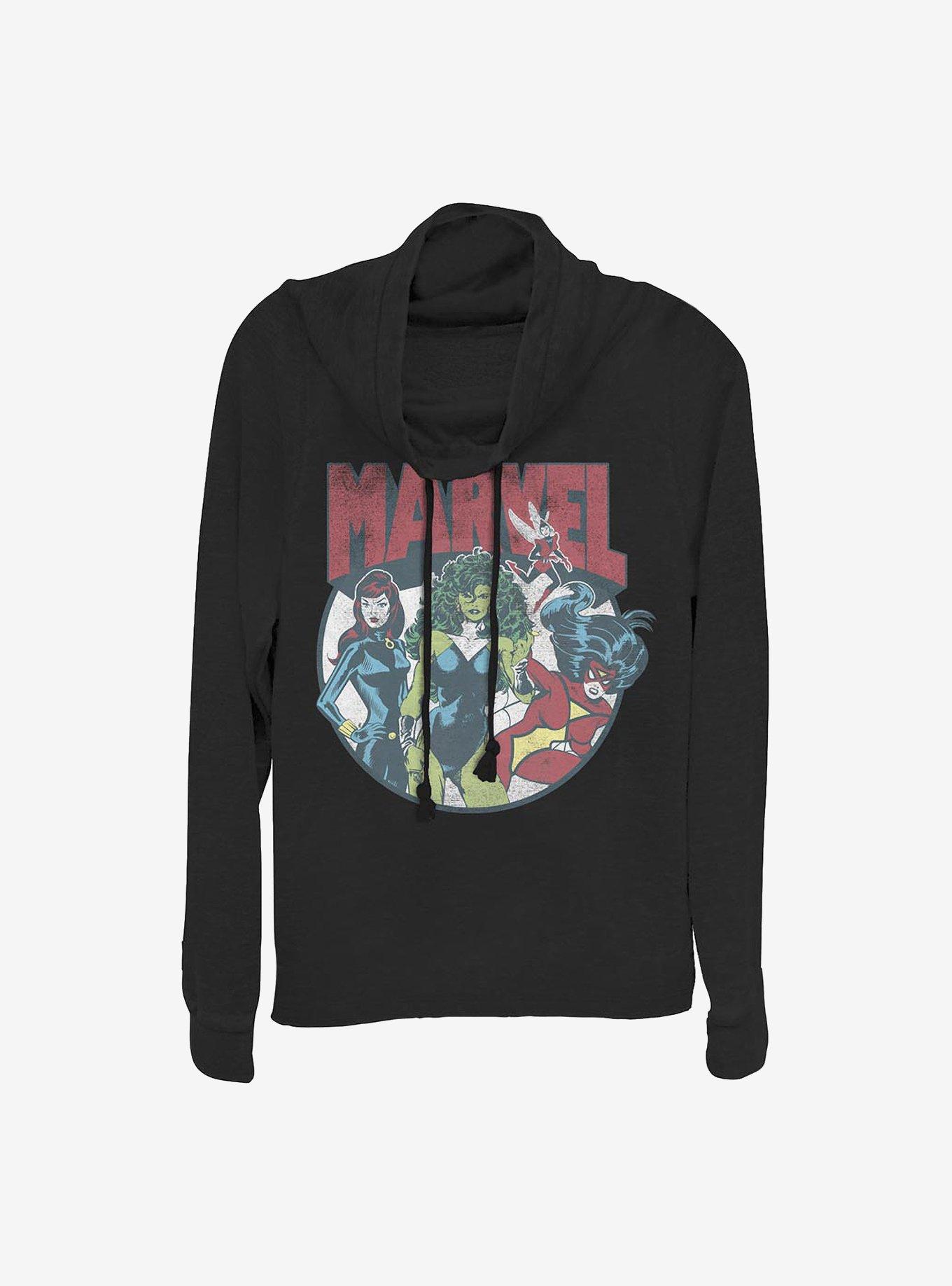 Marvel Strong Gals Cowlneck Long-Sleeve Girls Top, BLACK, hi-res