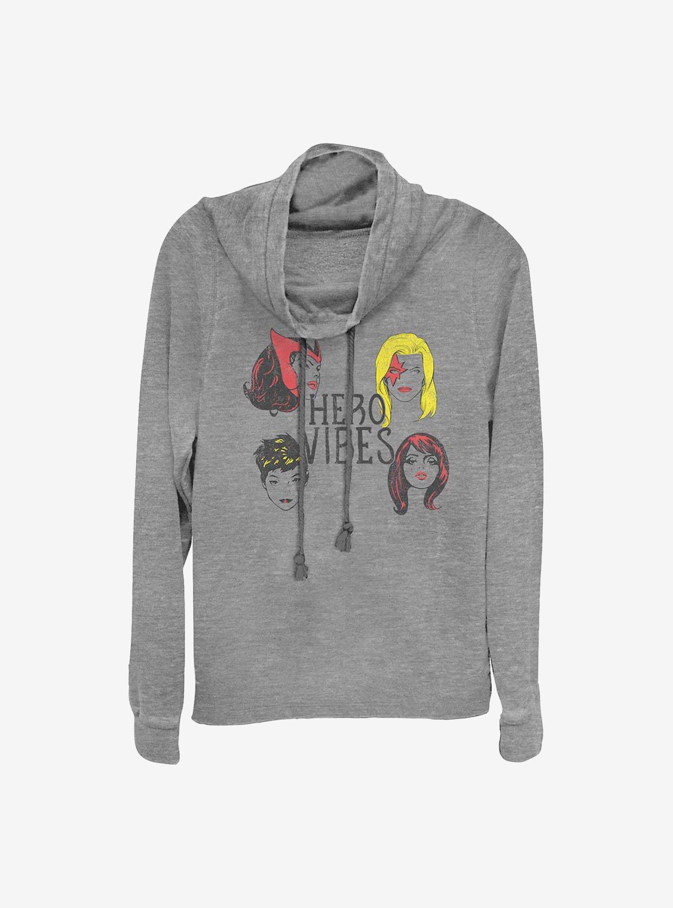 Marvel Marvel She- Heroes Cowlneck Long-Sleeve Girls Top, GRAY HTR, hi-res