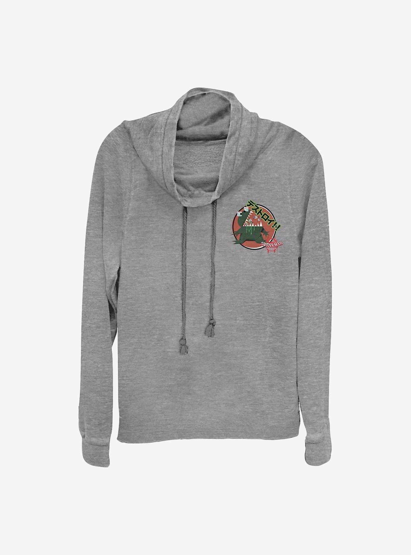 Marvel Spider-Man: Into The Spider-Verse Godzilla Sticker Cowlneck Long-Sleeve Girls Top, , hi-res