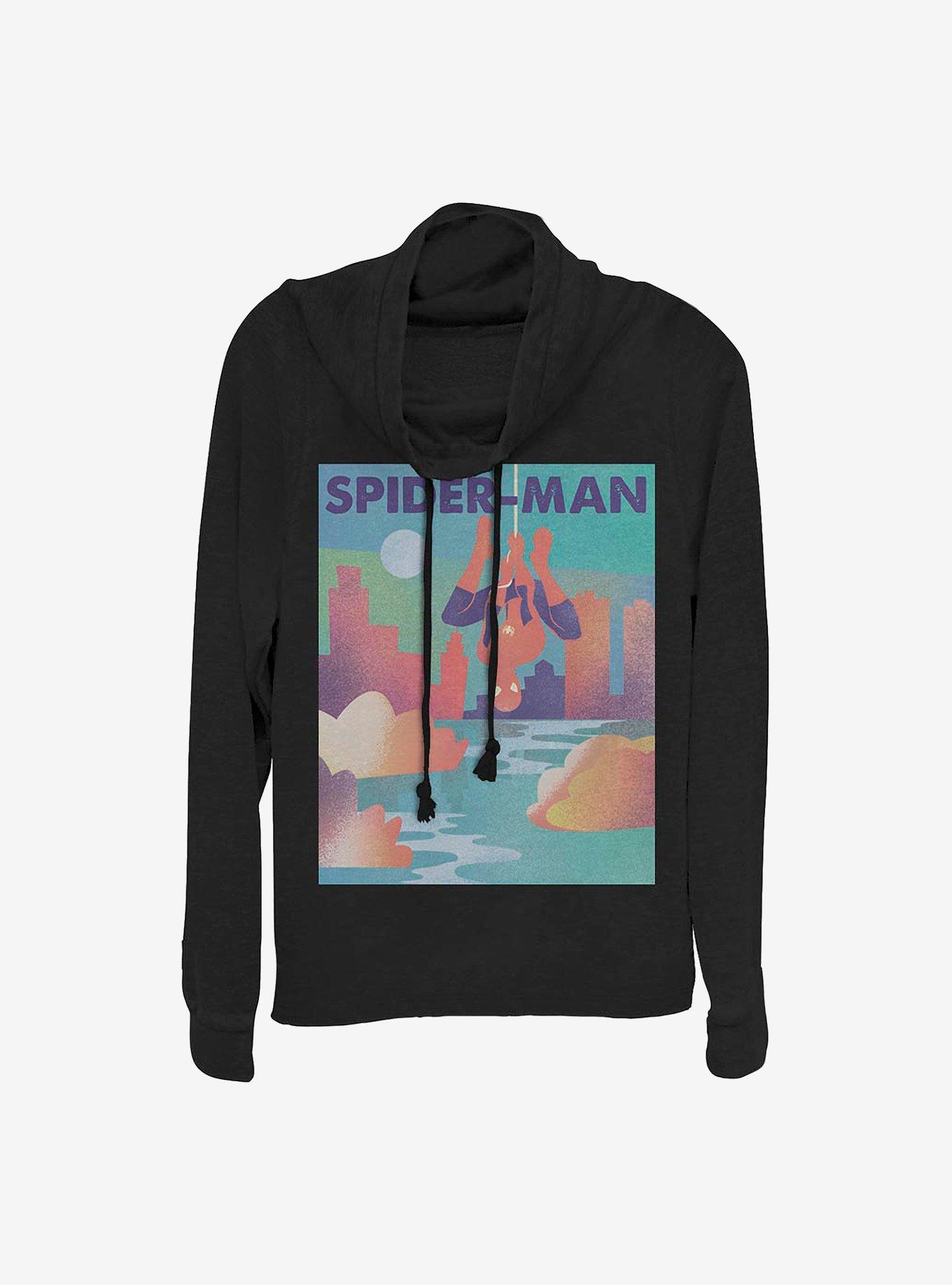 Marvel Spider-Man City Scene Cowlneck Long-Sleeve Girls Top, BLACK, hi-res