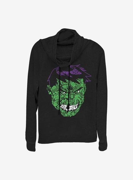 Marvel The Hulk Face Icons Cowlneck Long-Sleeve Girls Top - BLACK | Hot ...