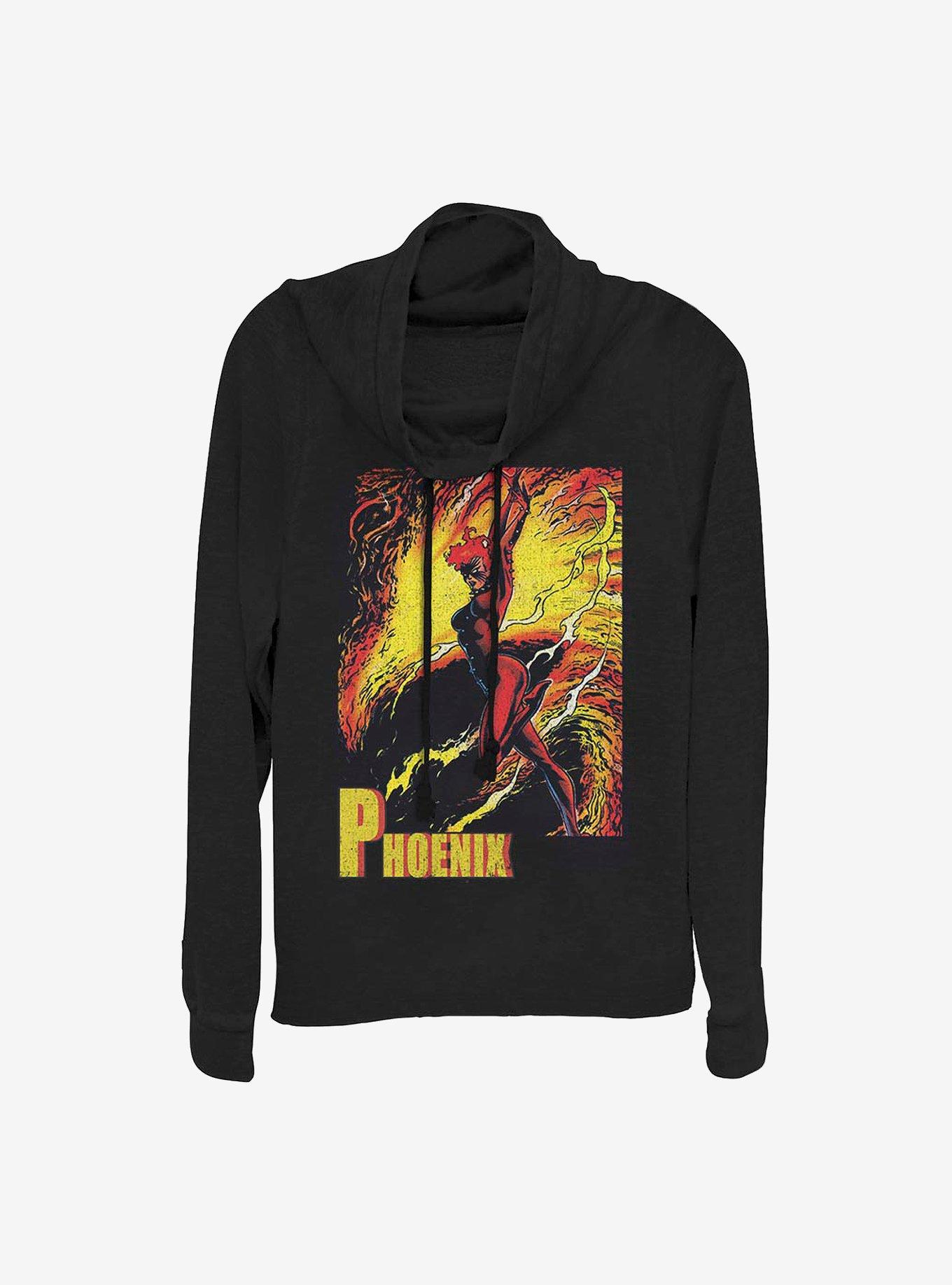 Marvel X-Men Dark Phoenix Fire Cowlneck Long-Sleeve Girls Top, BLACK, hi-res