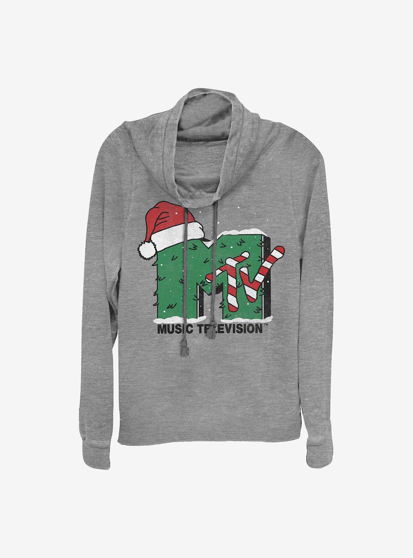 MTV Holiday Cowlneck Long-Sleeve Girls Top, GRAY HTR, hi-res