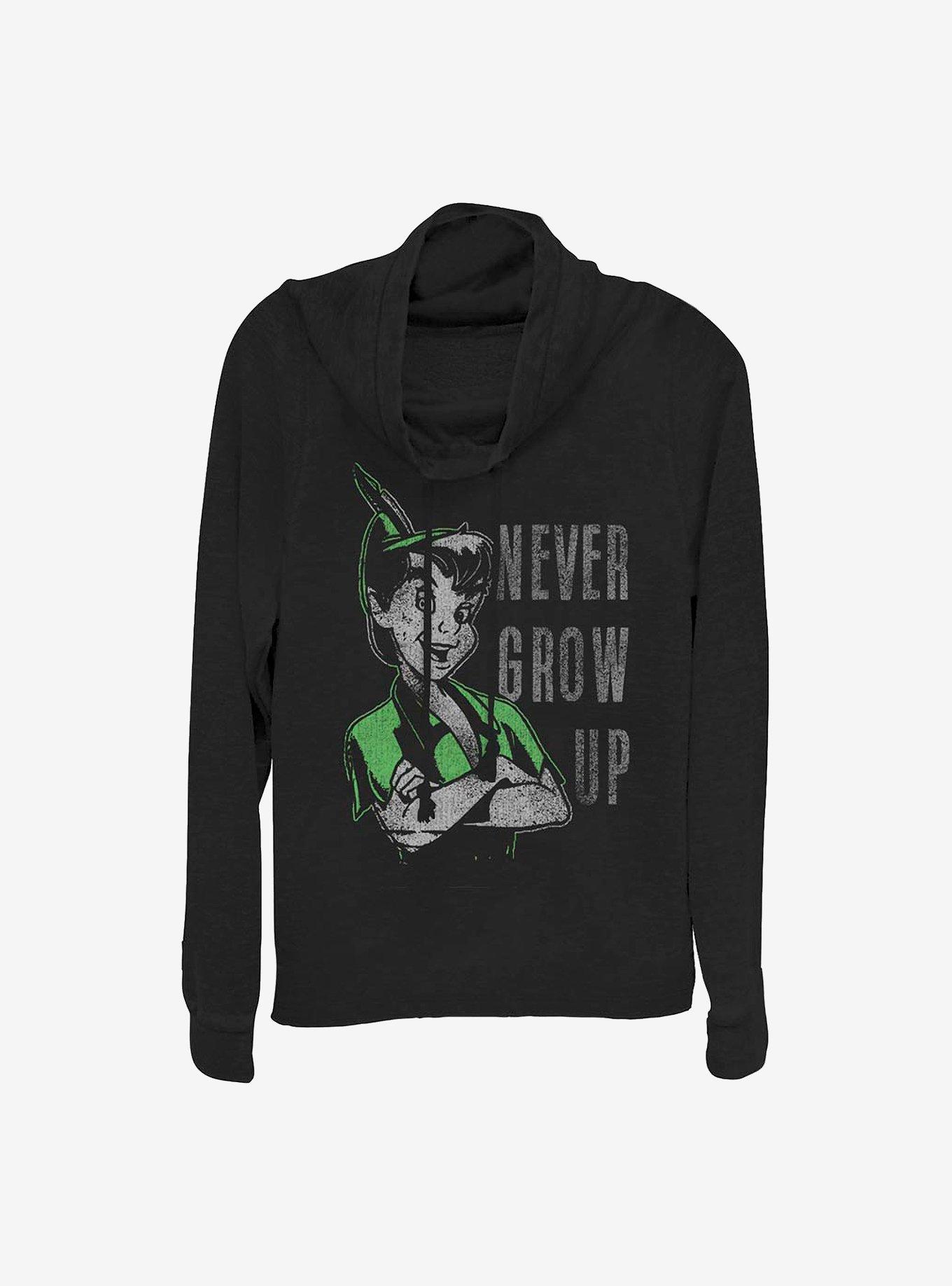 Disney Peter Pan Don't Grow Cowlneck Long-Sleeve Girls Top, BLACK, hi-res