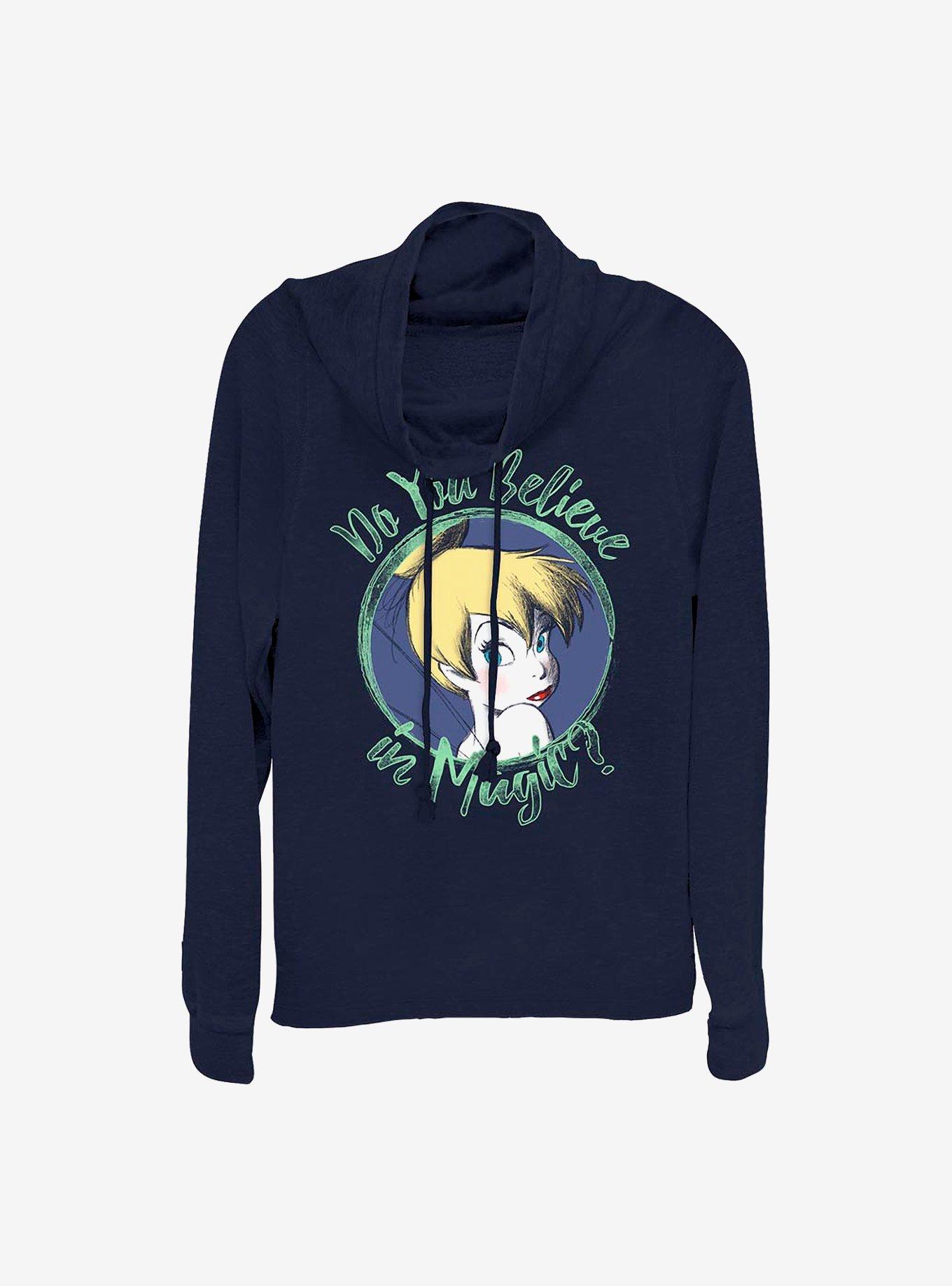 Disney Tinker Bell Believe In Tink Cowlneck Long-Sleeve Girls Top, NAVY, hi-res