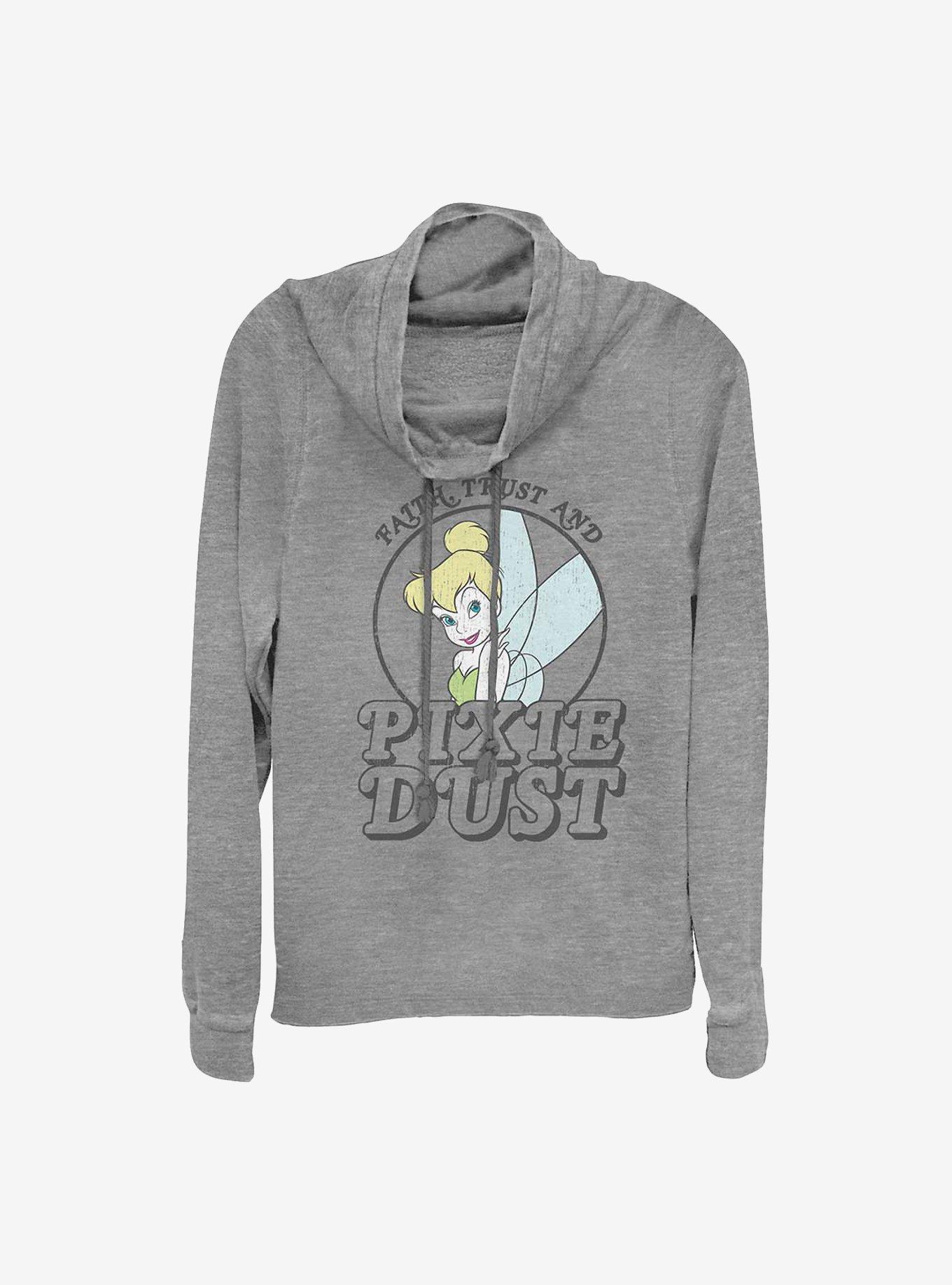 Disney Tinker Bell Get That Pixie Dust Cowlneck Long-Sleeve Girls Top, GRAY HTR, hi-res