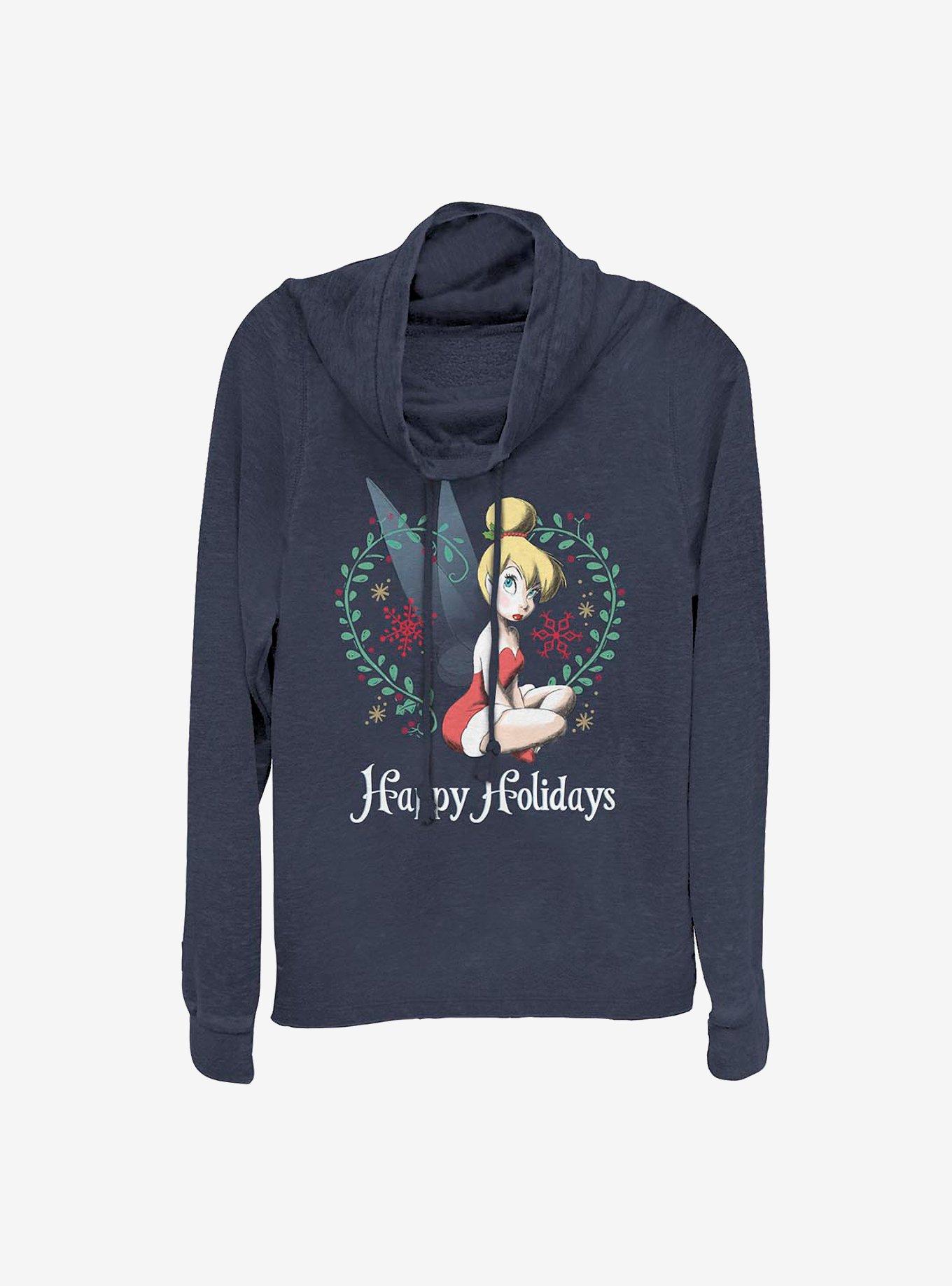 Disney Tinker Bell Tink Holiday Cowlneck Long-Sleeve Girls Top, NAVY, hi-res