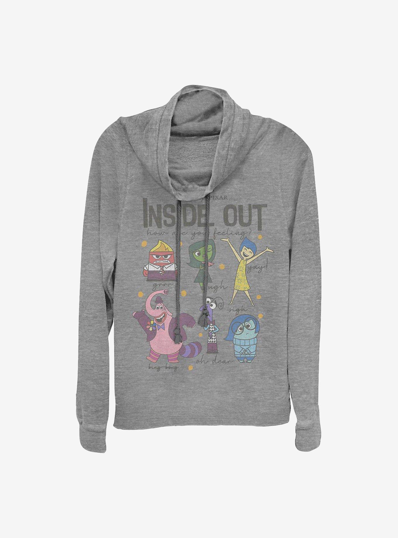 Disney Pixar Inside Out Feels Cowlneck Long-Sleeve Girls Top, GRAY HTR, hi-res