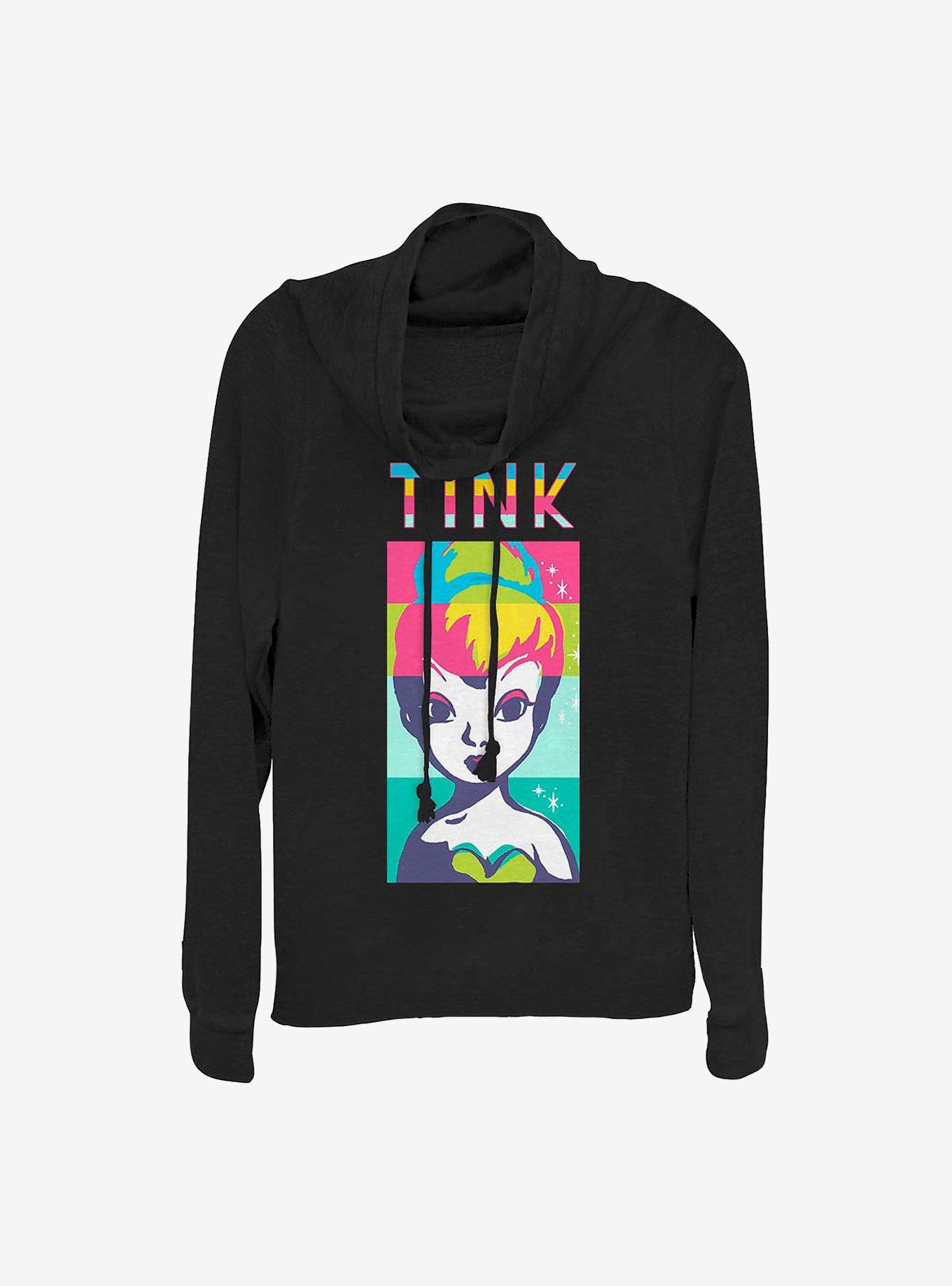 Disney Tinker Bell Tink Color Block Cowlneck Long-Sleeve Girls Top, BLACK, hi-res