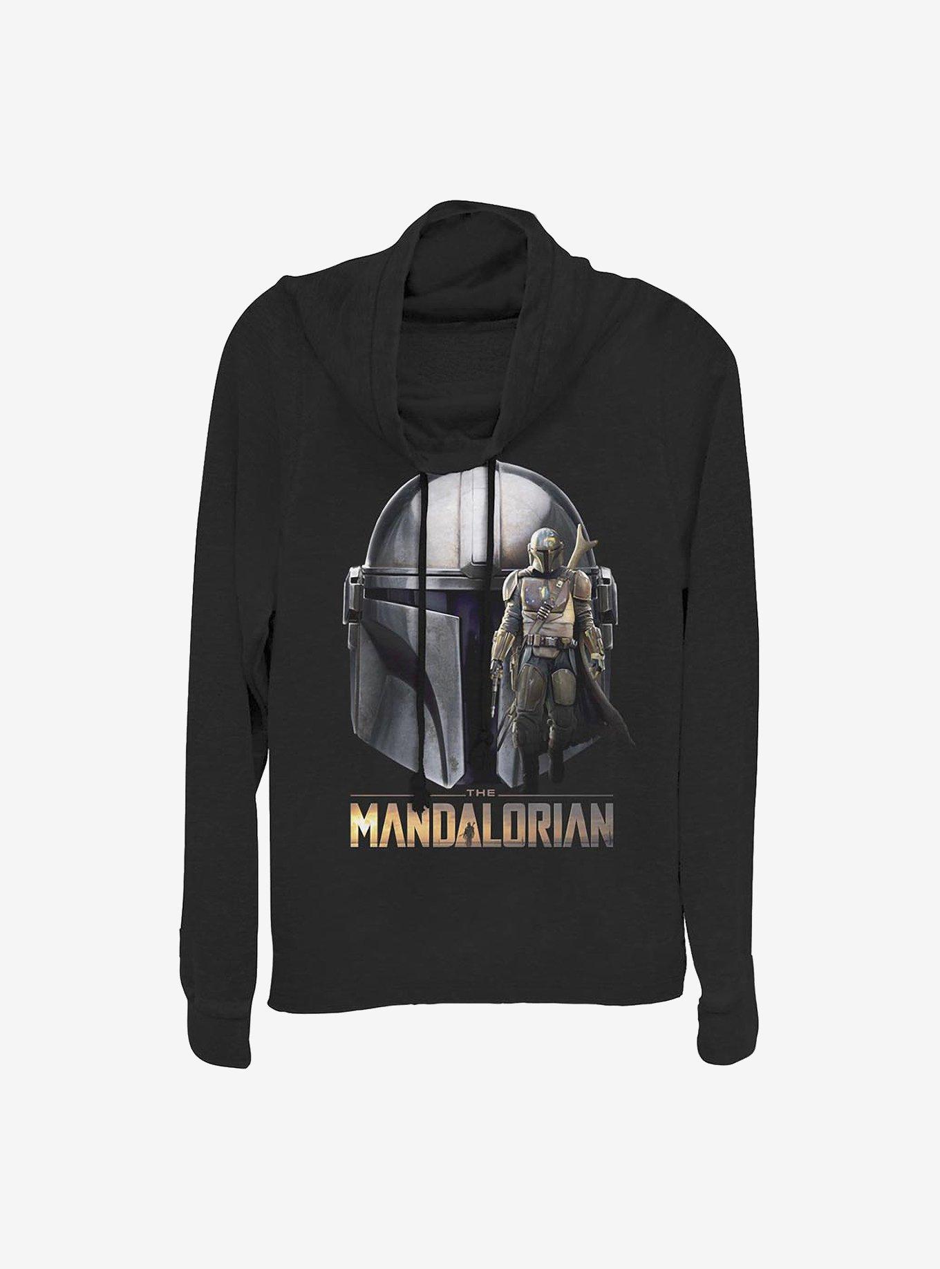 Star Wars The Mandalorian Mando Head Cowlneck Long-Sleeve Girls Top, BLACK, hi-res