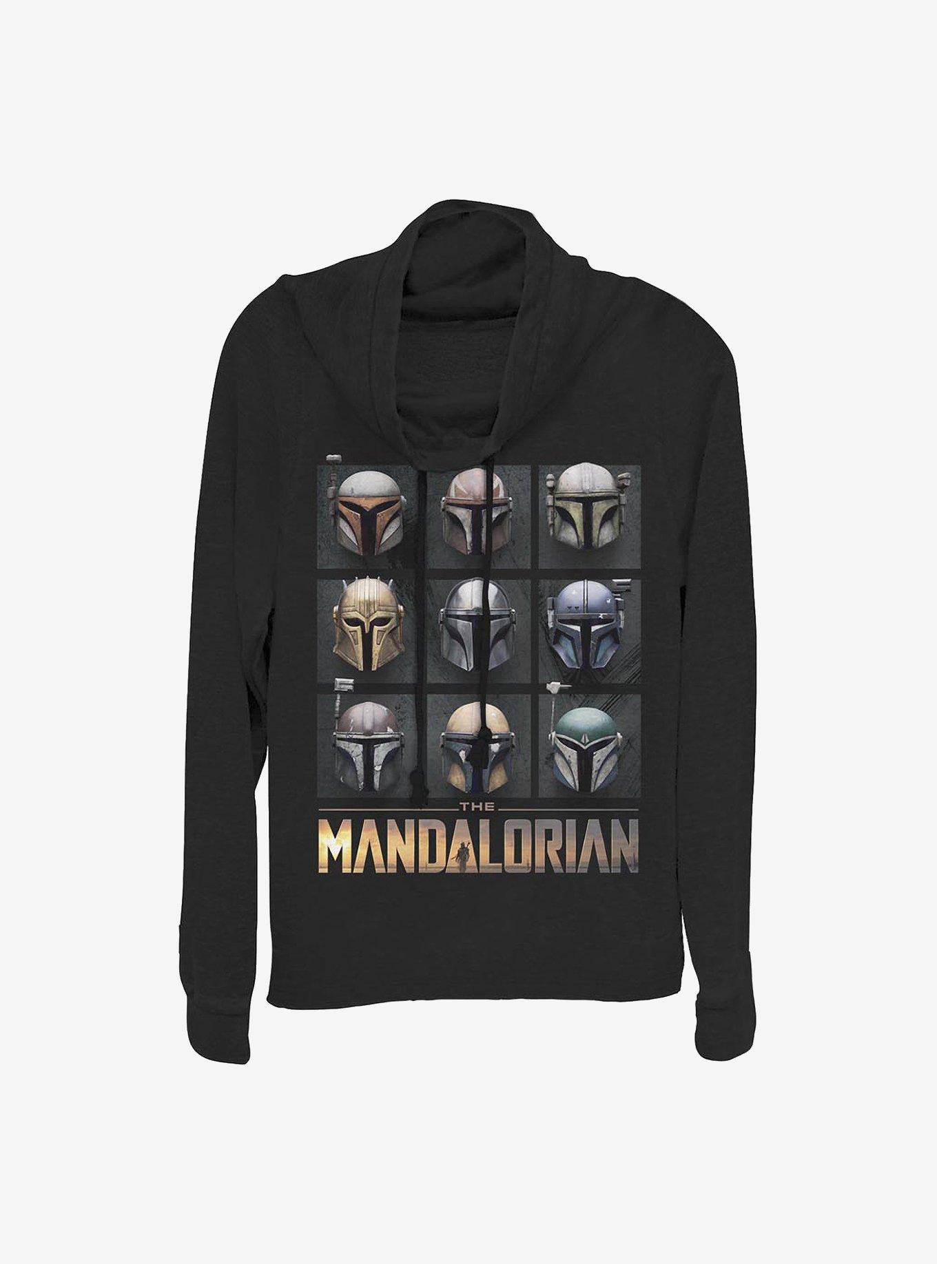 Star Wars The Mandalorian Mando Helmet Boxup Cowlneck Long-Sleeve Girls Top, BLACK, hi-res