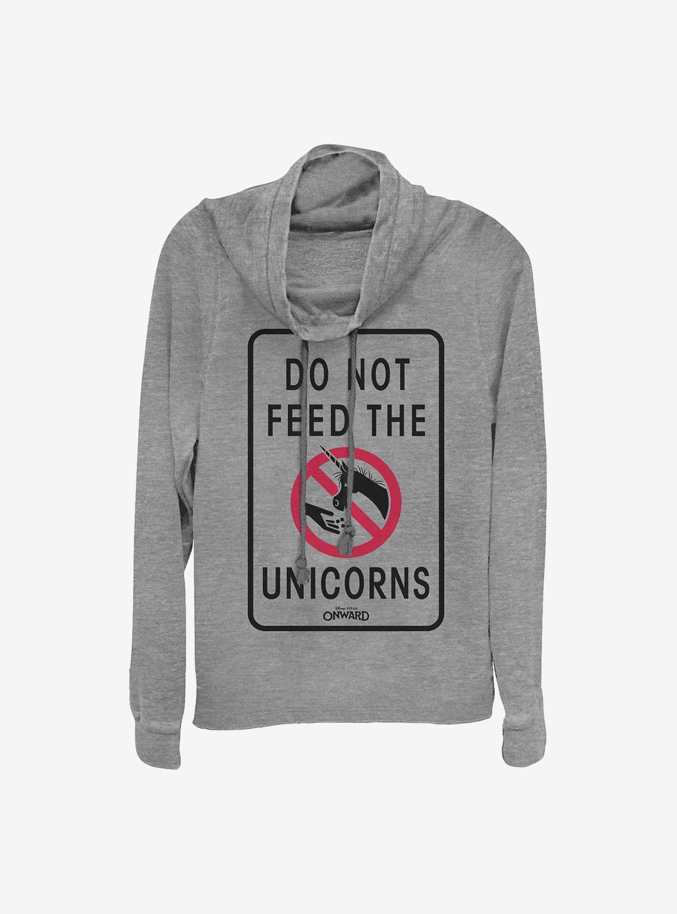 Disney Pixar Onward Don't Feed The Unicorns Cowlneck Long-Sleeve Girls Top, GRAY HTR, hi-res