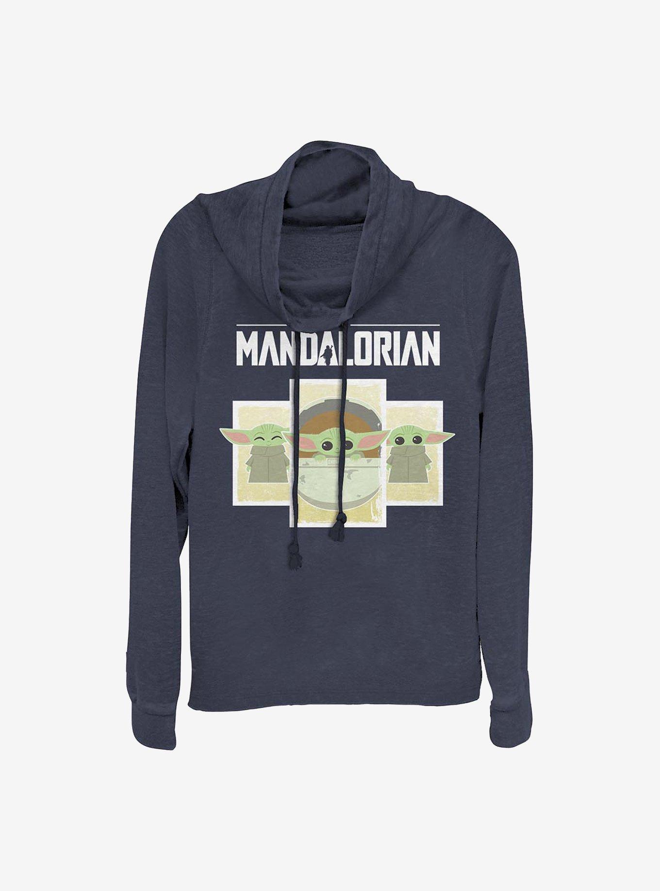 Star Wars The Mandalorian The Child Boxes Cowlneck Long-Sleeve Girls Top, NAVY, hi-res