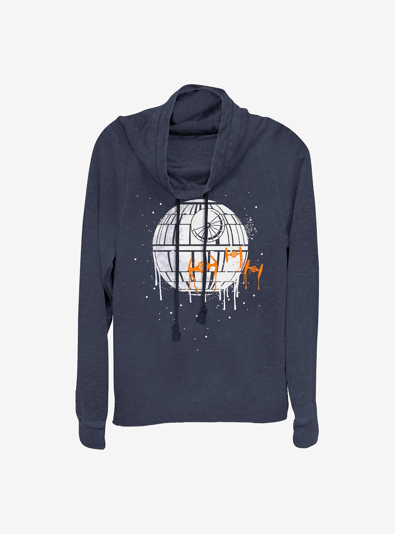 Star Wars Death Star Drip Cowlneck Long-Sleeve Girls Top, NAVY, hi-res