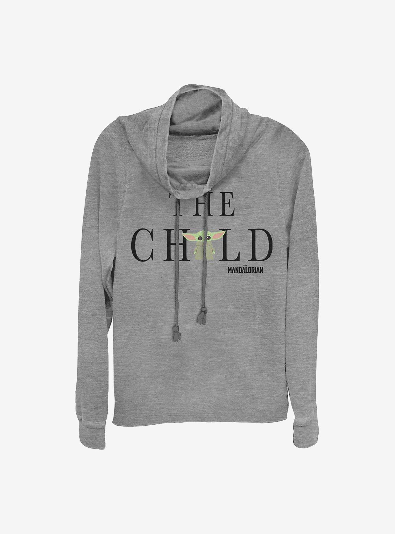 Star Wars The Mandalorian The Child Text Cowlneck Long-Sleeve Girls Top, GRAY HTR, hi-res