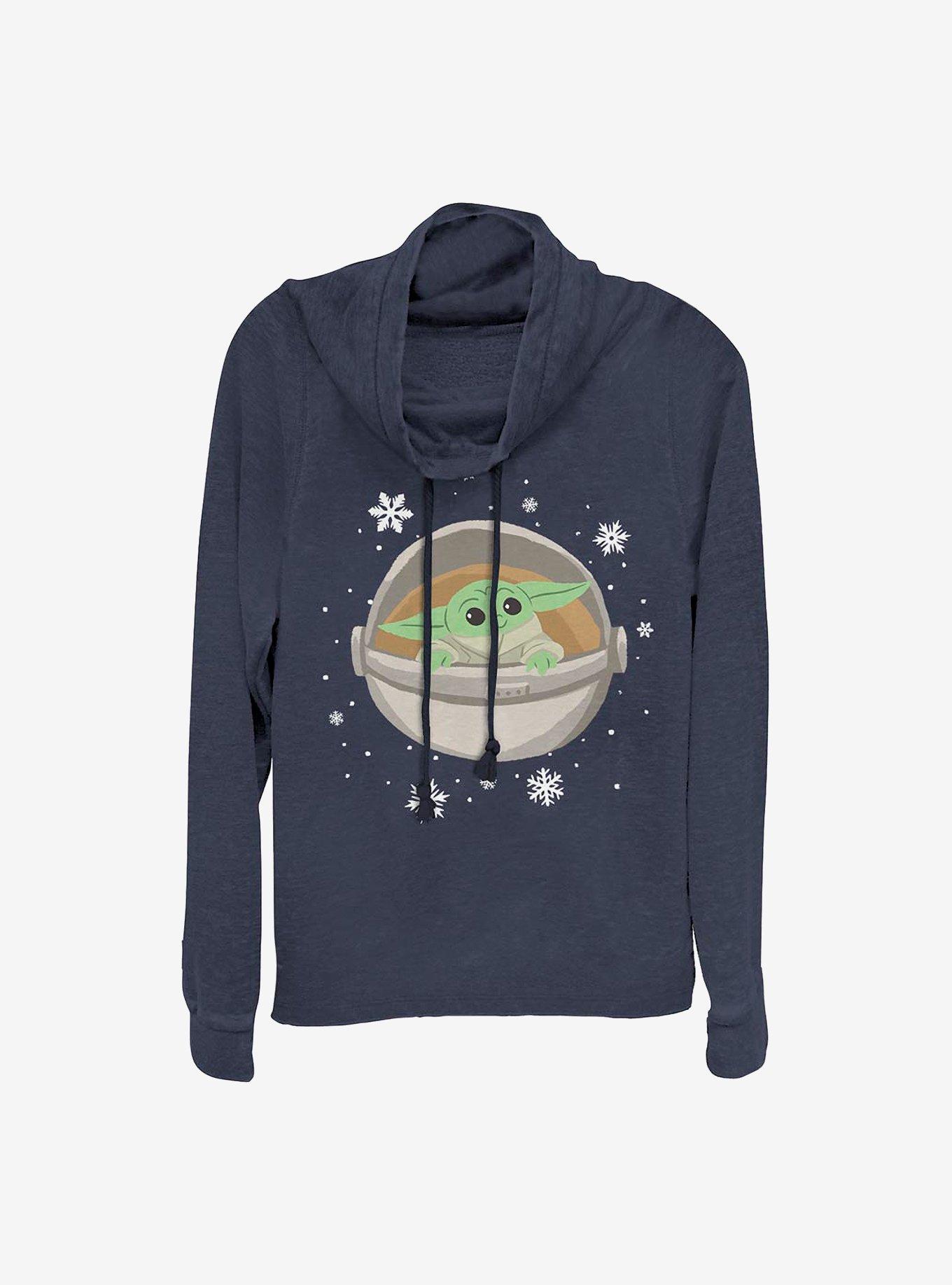 Star Wars The Mandalorian Cold Snowflake The Child Cowlneck Long-Sleeve Girls Top, NAVY, hi-res