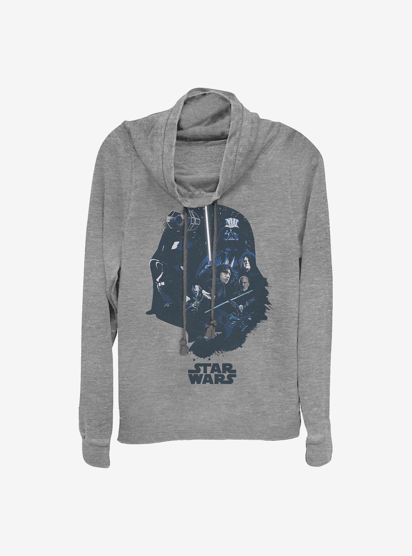 Star Wars Vader Head Fill Cowlneck Long-Sleeve Girls Top, GRAY HTR, hi-res