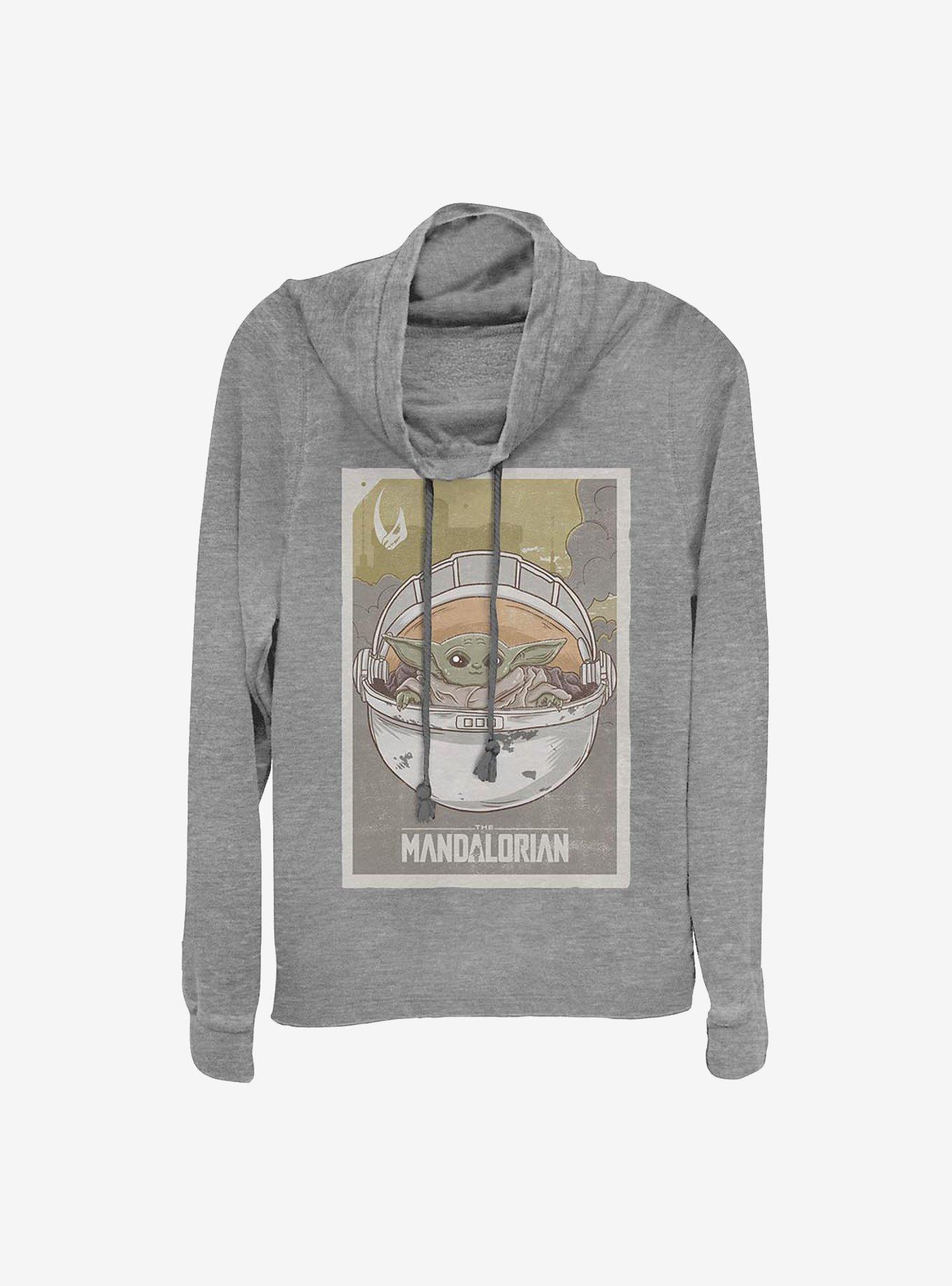 Star Wars The Mandalorian The Child Cowlneck Long-Sleeve Girls Top, GRAY HTR, hi-res