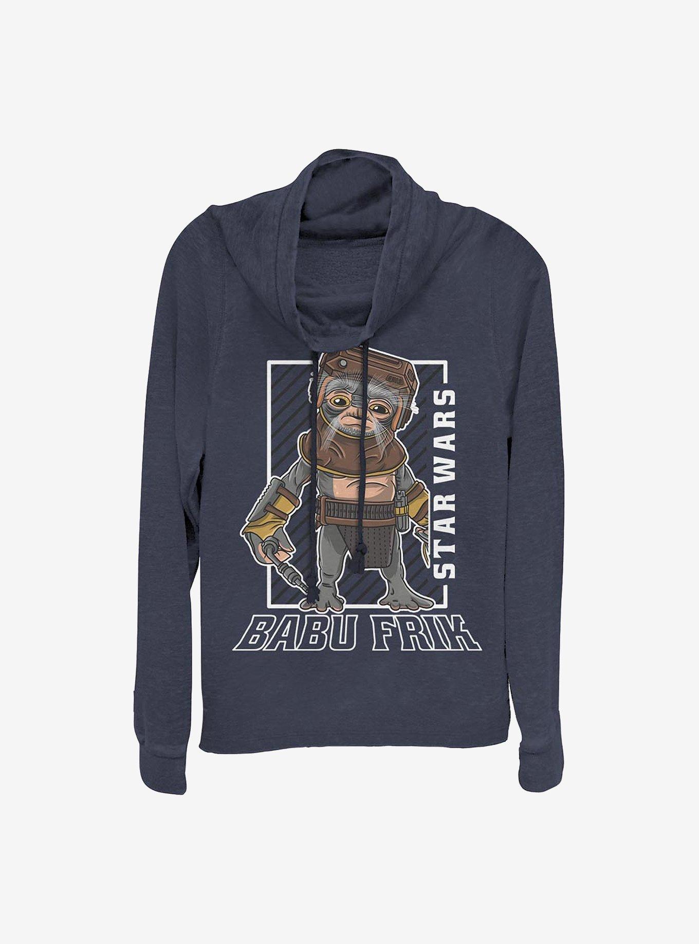 Star Wars Episode IX The Rise Of Skywalker Babu Frik Cowlneck Long-Sleeve Girls Top, NAVY, hi-res