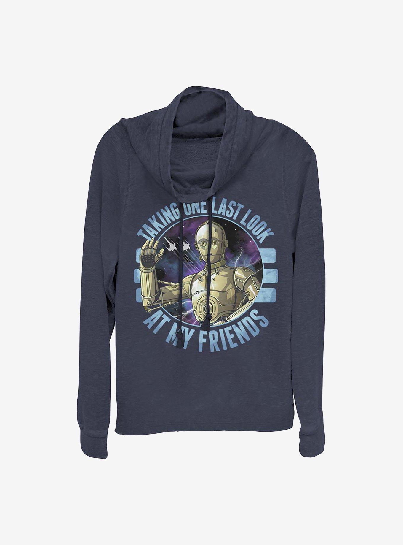 Star Wars: Episode IX The Rise Of Skywalker Bye C3PO Cowlneck Long-Sleeve Girls Top, NAVY, hi-res