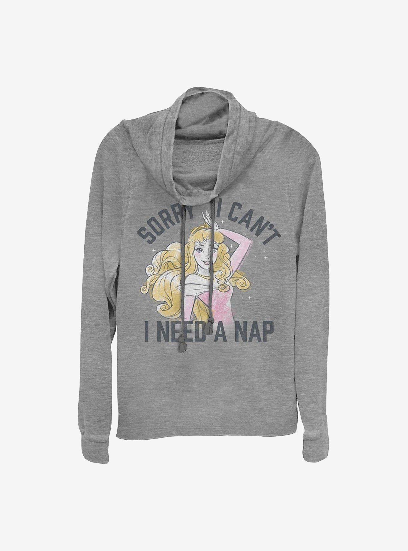 Disney Sleeping Beauty Aurora Need A Nap Cowlneck Long-Sleeve Girls Top, GRAY HTR, hi-res