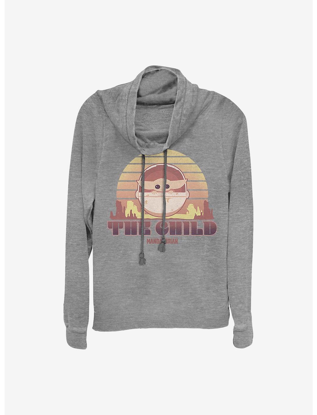 Star Wars The Mandalorian Sunset The Child Cowlneck Long-Sleeve Girls Top, GRAY HTR, hi-res