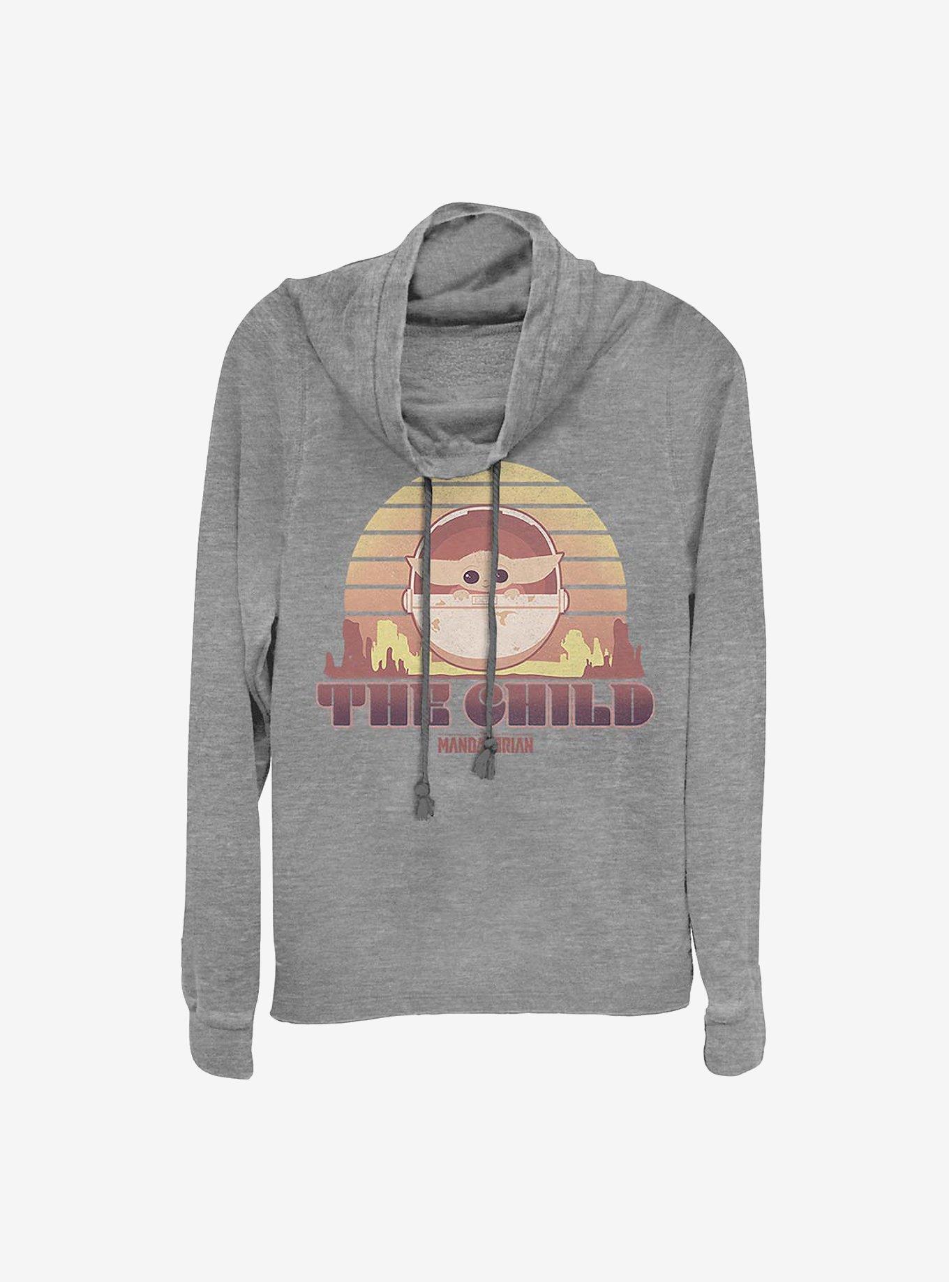 Star Wars The Mandalorian Sunset The Child Cowlneck Long-Sleeve Girls Top, GRAY HTR, hi-res