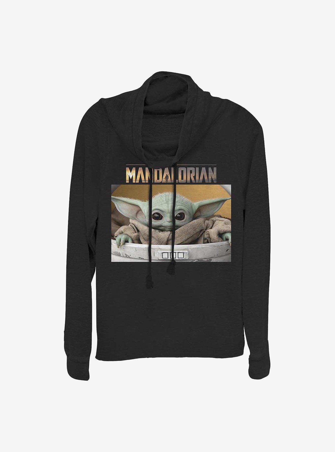 Star Wars The Mandalorian The Child Box Cowlneck Long-Sleeve Girls Top, BLACK, hi-res