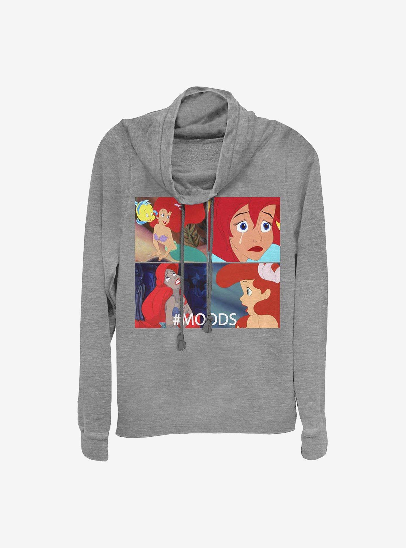 Disney The Little Mermaid Ariel Moods Cowlneck Long-Sleeve Girls Top, GRAY HTR, hi-res