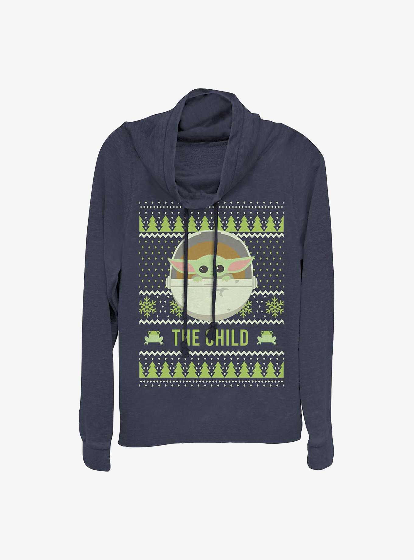 Star Wars The Mandalorian The Child Cute Ugly Sweater Cowlneck Long-Sleeve Girls Top, , hi-res