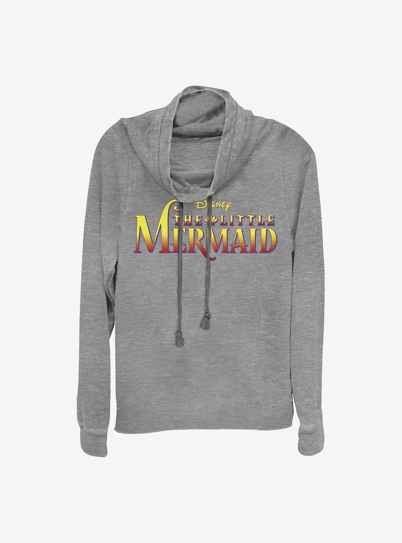 Disney The Little Mermaid Logo Cowlneck Long-Sleeve Girls Top, GRAY HTR, hi-res