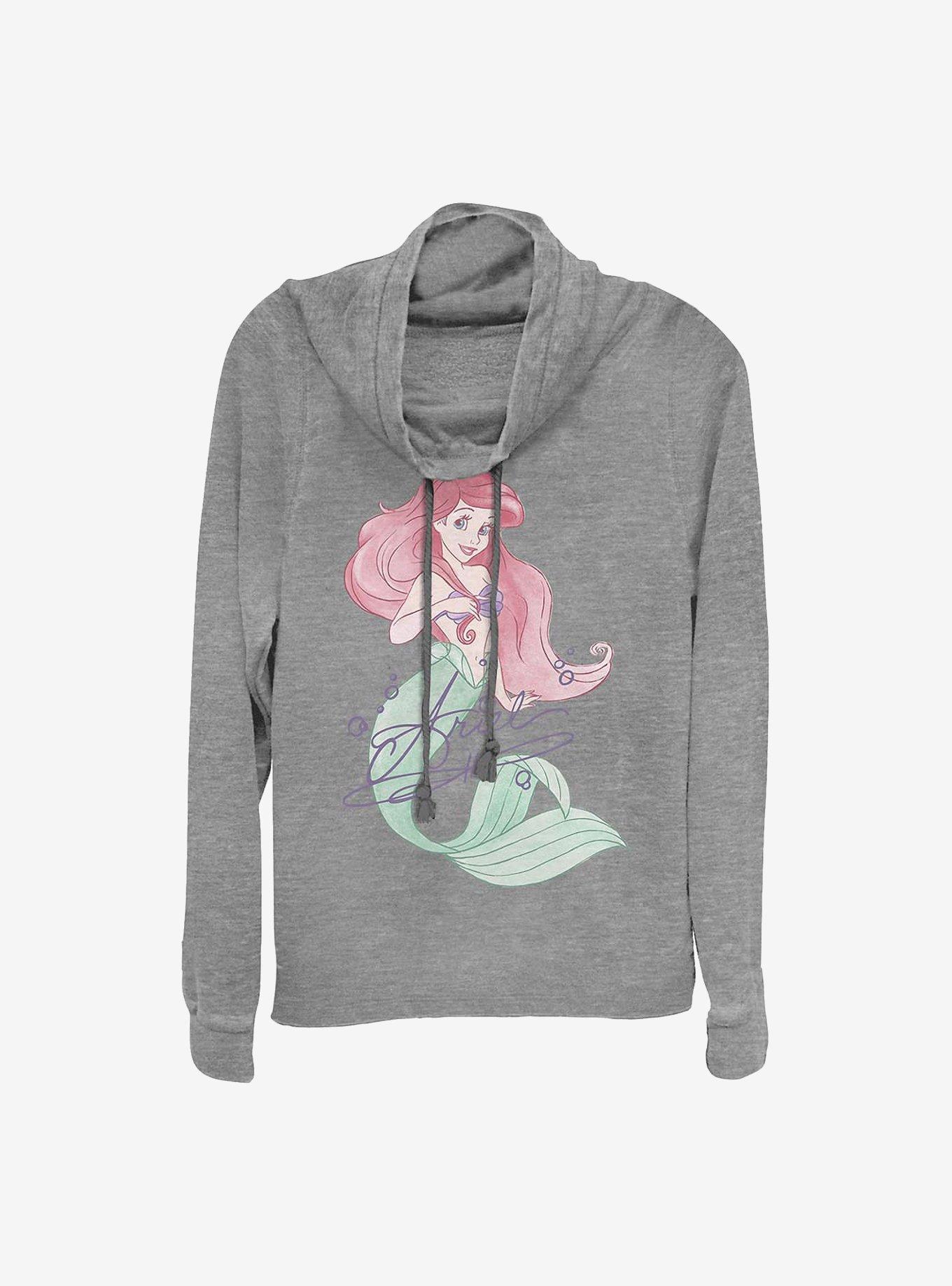 Disney The Little Mermaid Signed Ariel Cowlneck Long-Sleeve Girls Top, GRAY HTR, hi-res