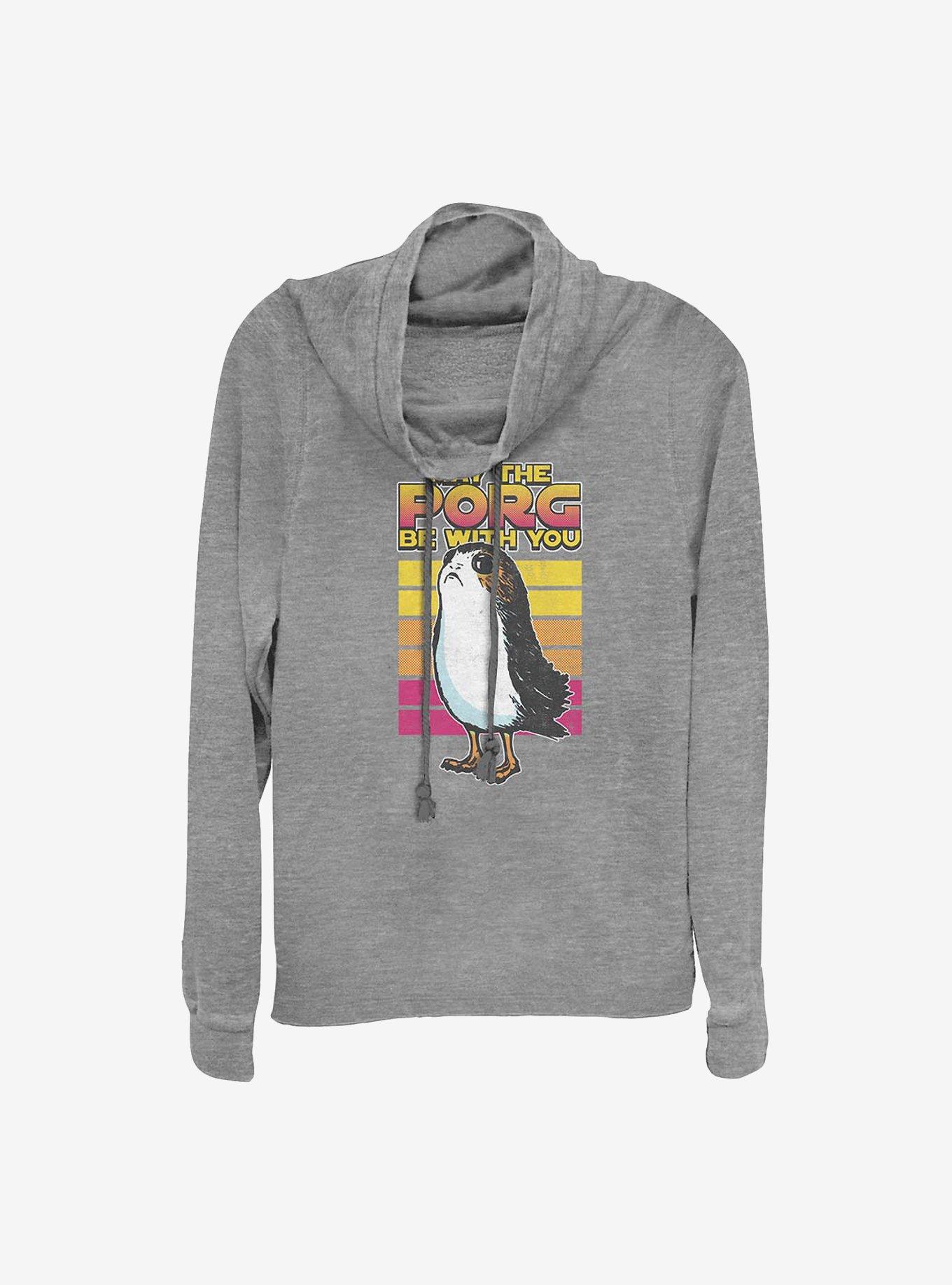 Star Wars: Episode VIII The Last Jedi Retro Porg Big Halftones Cowlneck Long-Sleeve Girls Top, GRAY HTR, hi-res