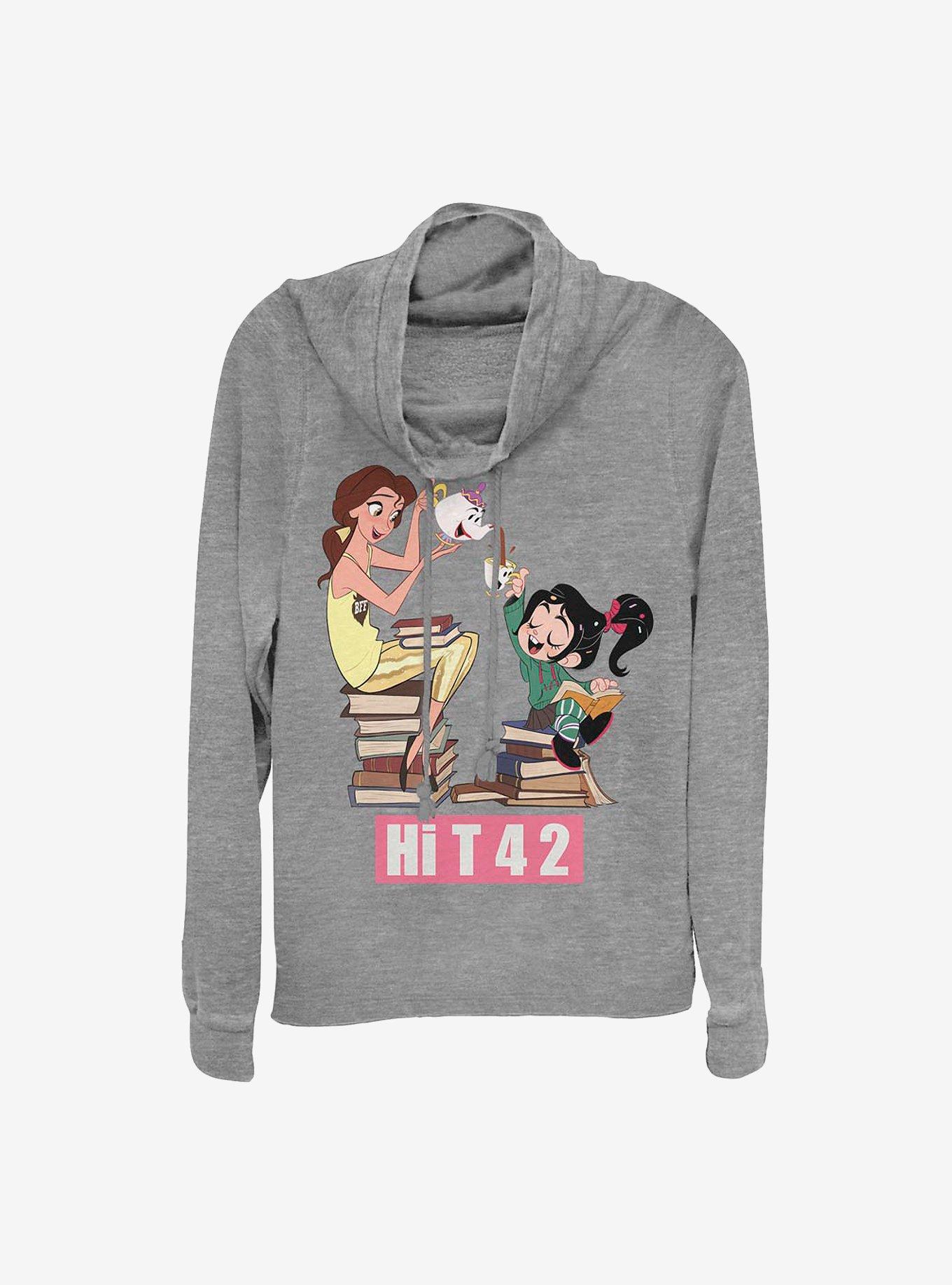 Disney Wreck-It Ralph Tea And Books BFFS Cowlneck Long-Sleeve Girls Top, GRAY HTR, hi-res