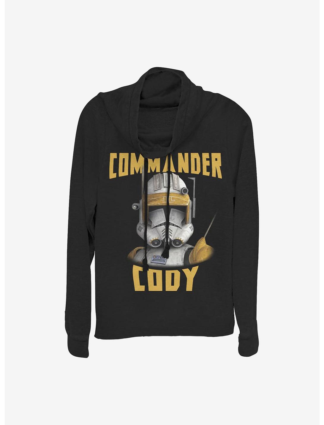Star Wars: The Clone Wars Cody Face Cowlneck Long-Sleeve Girls Top, BLACK, hi-res