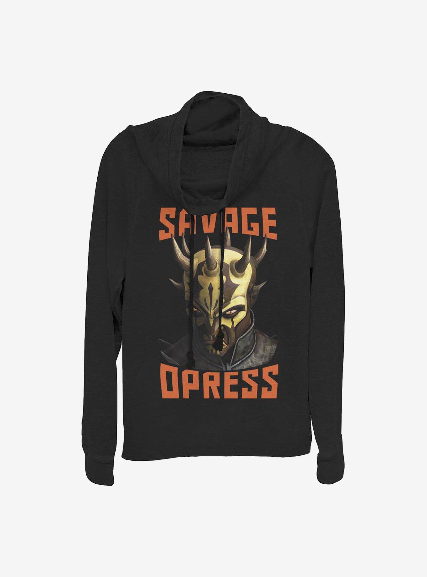 Star Wars: The Clone Wars Savage Face Cowlneck Long-Sleeve Girls Top, BLACK, hi-res