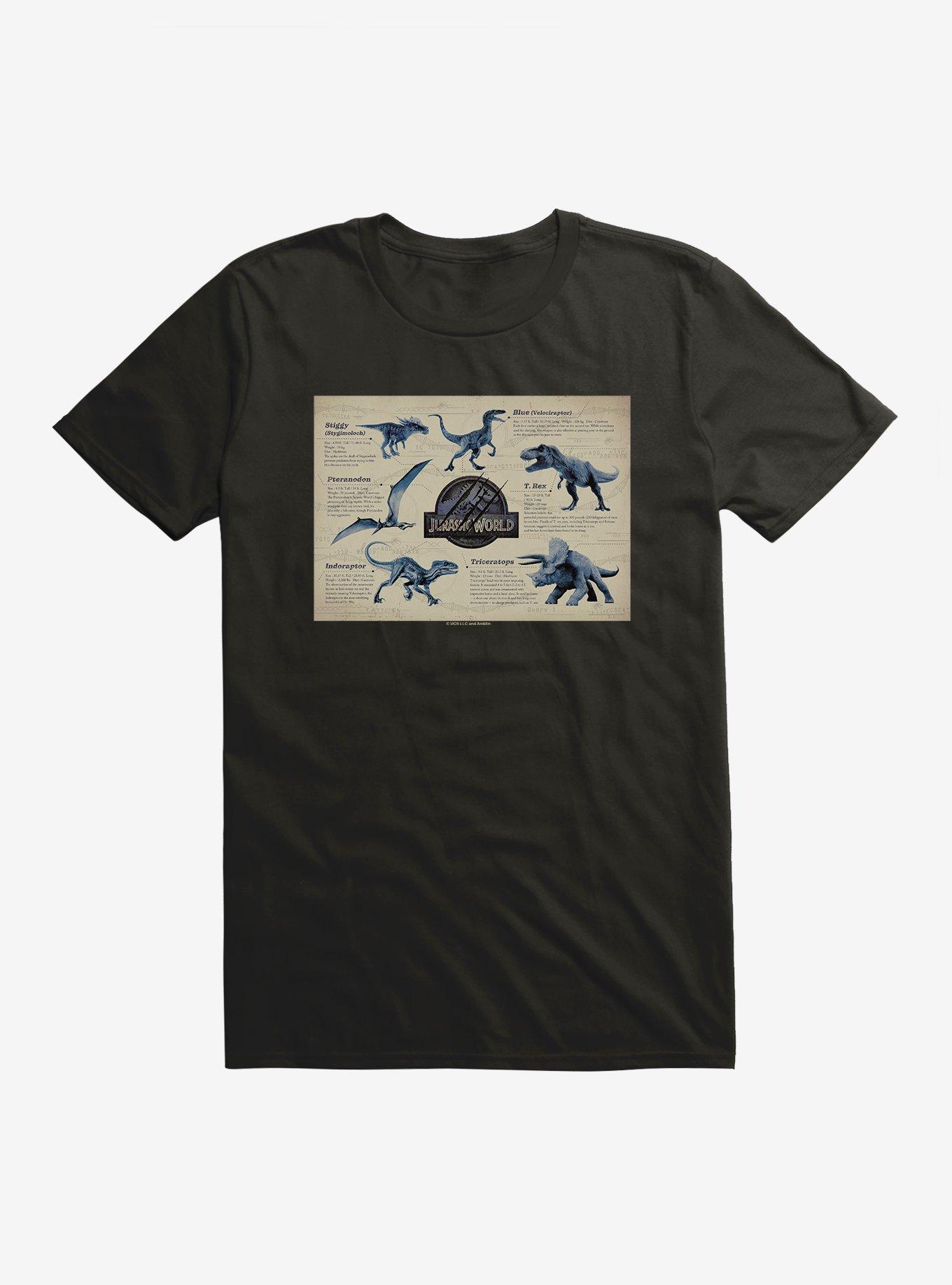 Jurassic World Dino Info Rectangle Greyscale T-Shirt | Hot Topic