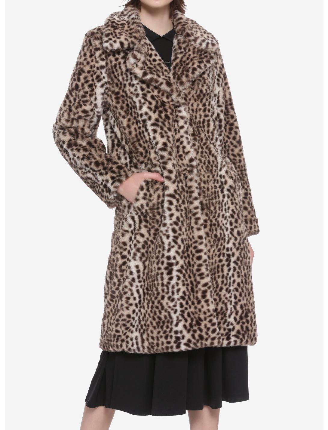 Leopard Faux Fur Girls Long Coat, ANIMAL, hi-res