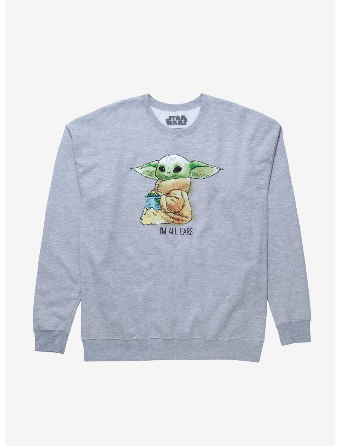 Star Wars The Mandalorian The Child All Ears Women's Crewneck - BoxLunch Exclusive, GREY HEATHER, hi-res