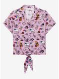 LINE FRIENDS BROWN & FRIENDS Allover Print Women's Tie-Front Woven Top - BoxLunch Exclusive, LIGHT PINK, hi-res
