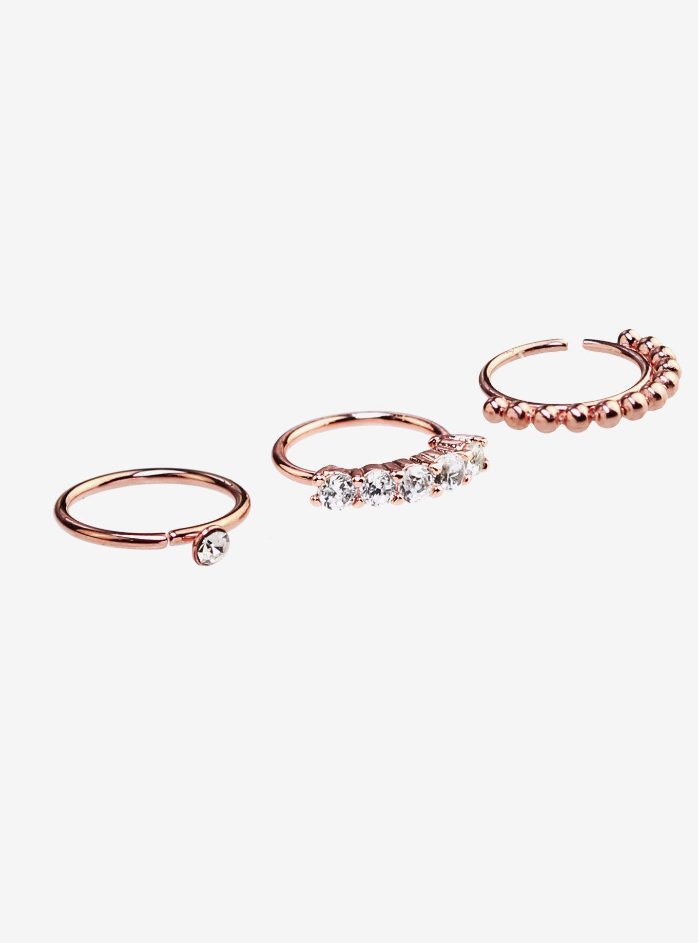 20G Rose Gold CZ Clear Nose Hoop 3 Pack, , hi-res