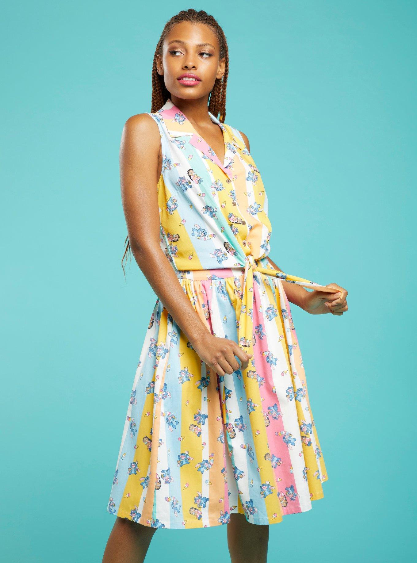 Her Universe Disney Lilo & Stitch Ice Cream Stripe Tie-Front Girls Woven Tank Top, MULTI, hi-res