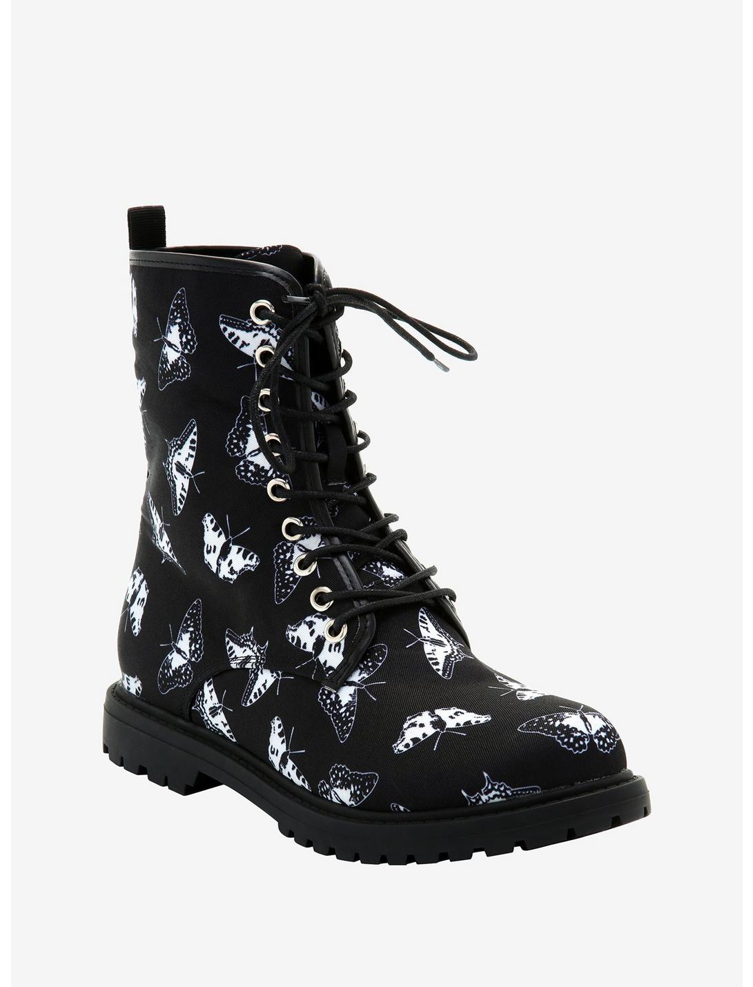 Black & White Butterfly Combat Boots, MULTI, hi-res