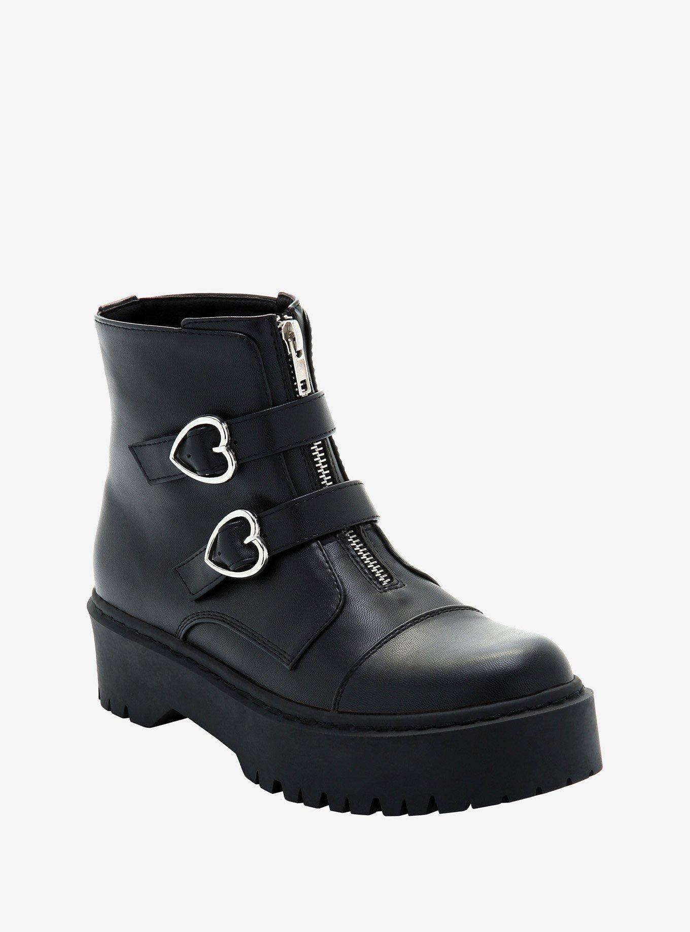 Black Heart Buckle Platform Ankle Boots Hot Topic