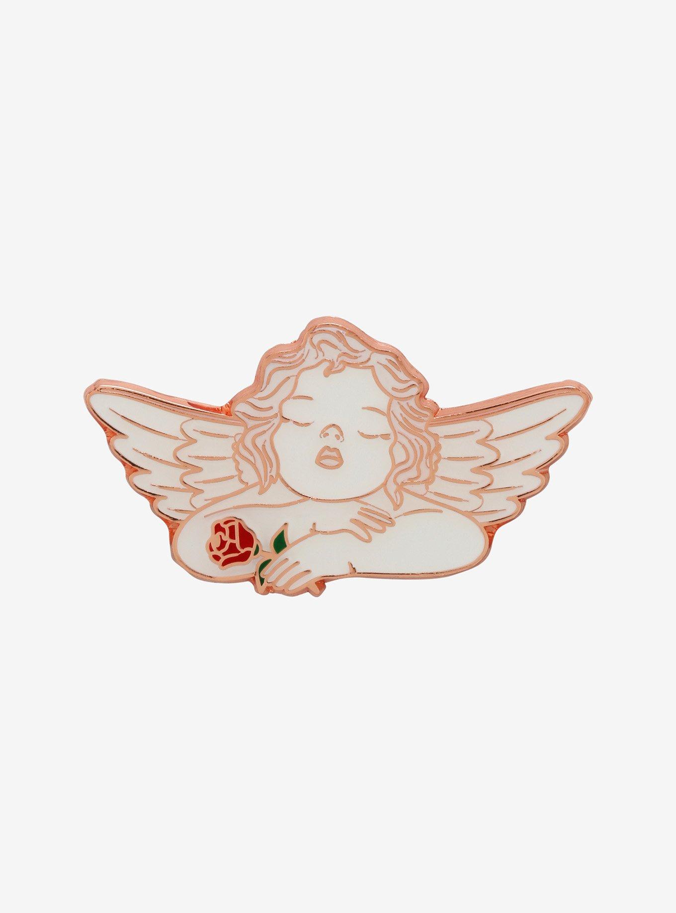 Cherub Rose Enamel Pin, , hi-res